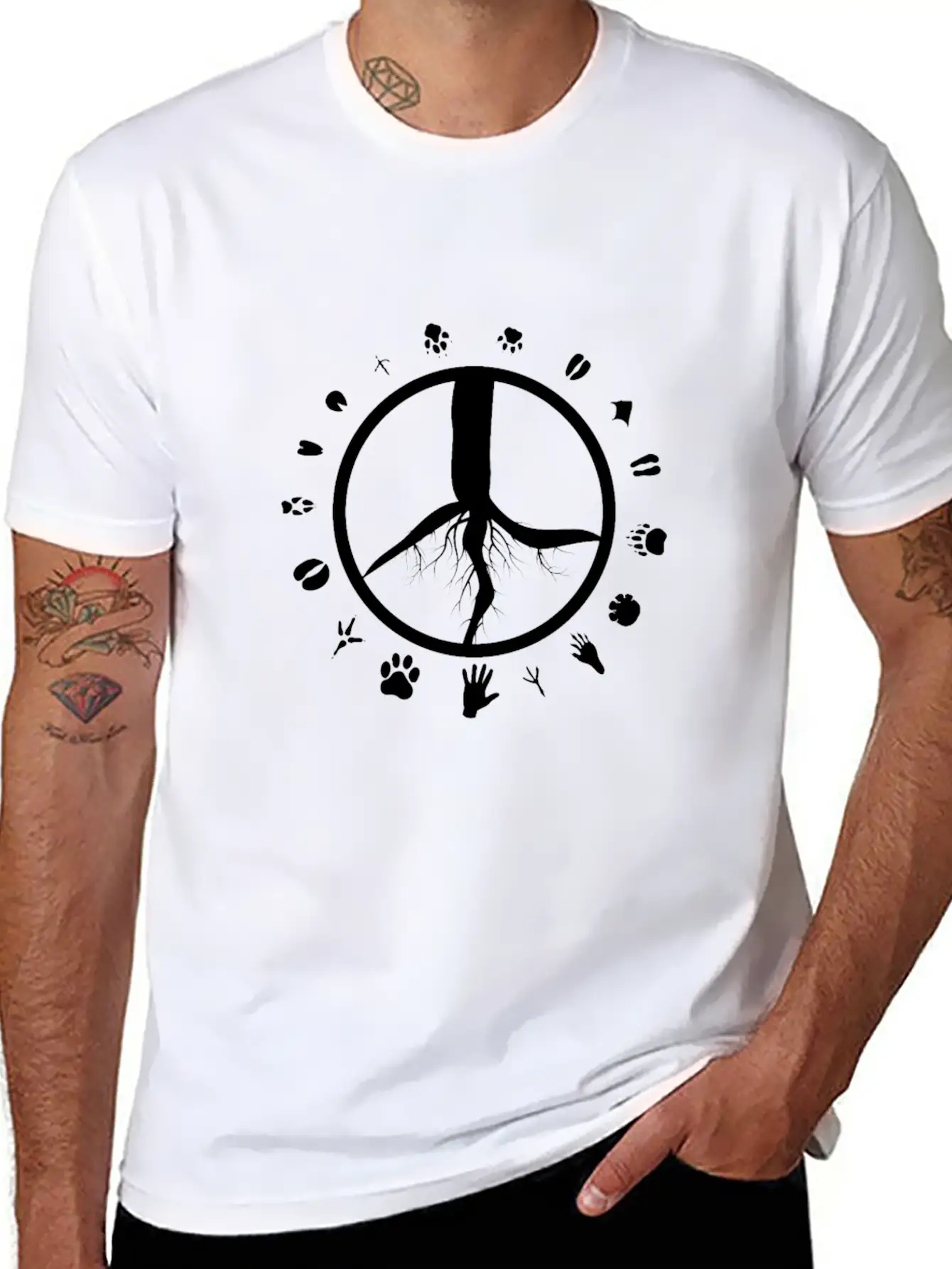Tree Roots Peace Sign Love Animal Footprints Classic Fit Graphic Tee For Daily Comfort – Unisex Cotton Shirt