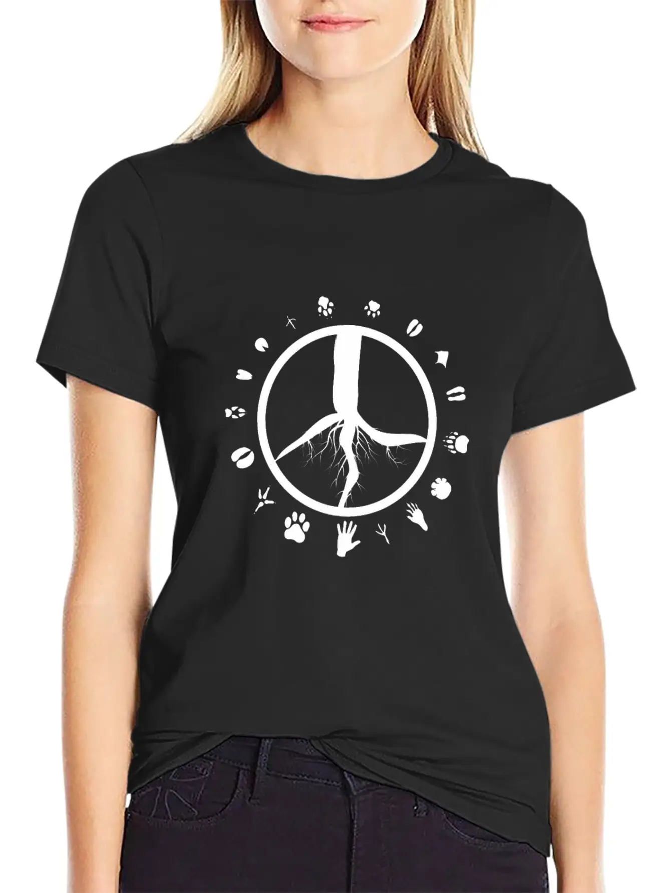 Tree Roots Peace Sign Love Animal Footprints Classic Fit Graphic Tee For Daily Comfort – Unisex Cotton Shirt