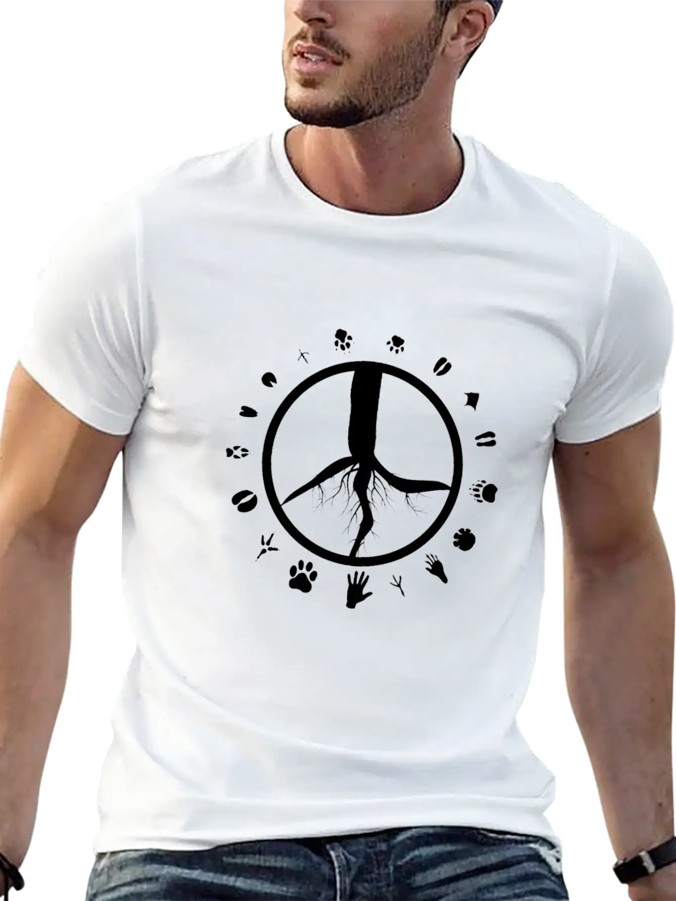 Tree Roots Peace Sign Love Animal Footprints Classic Fit Graphic Tee For Daily Comfort – Unisex Cotton Shirt