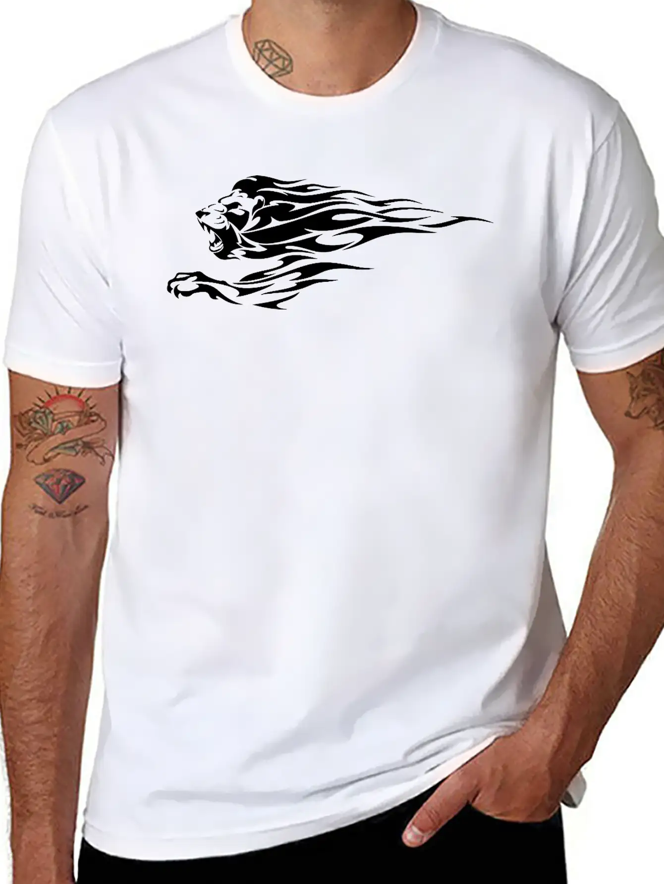 Tribal Fire Lion Essential Cotton Tee For Daily Outfits – Unisex Style