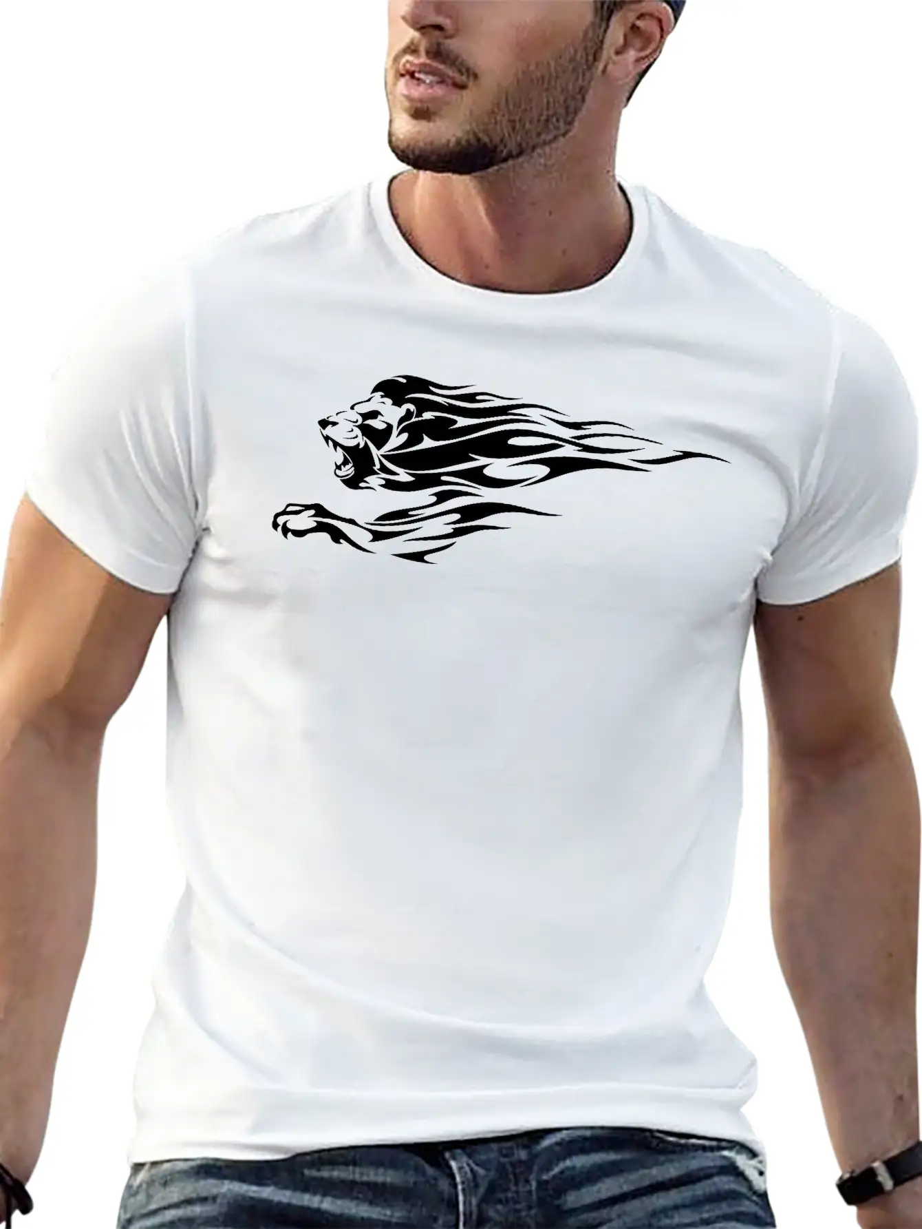 Tribal Fire Lion Essential Cotton Tee For Daily Outfits – Unisex Style