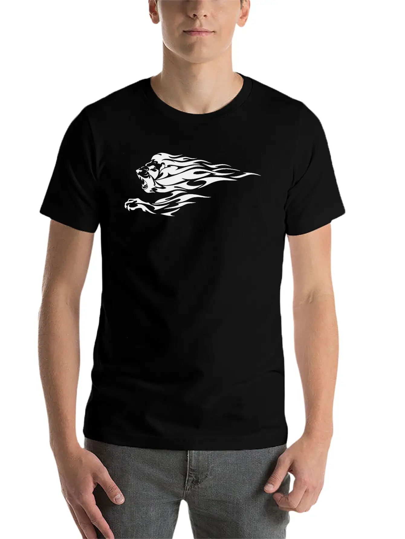 Tribal Fire Lion Essential Cotton Tee For Daily Outfits – Unisex Style