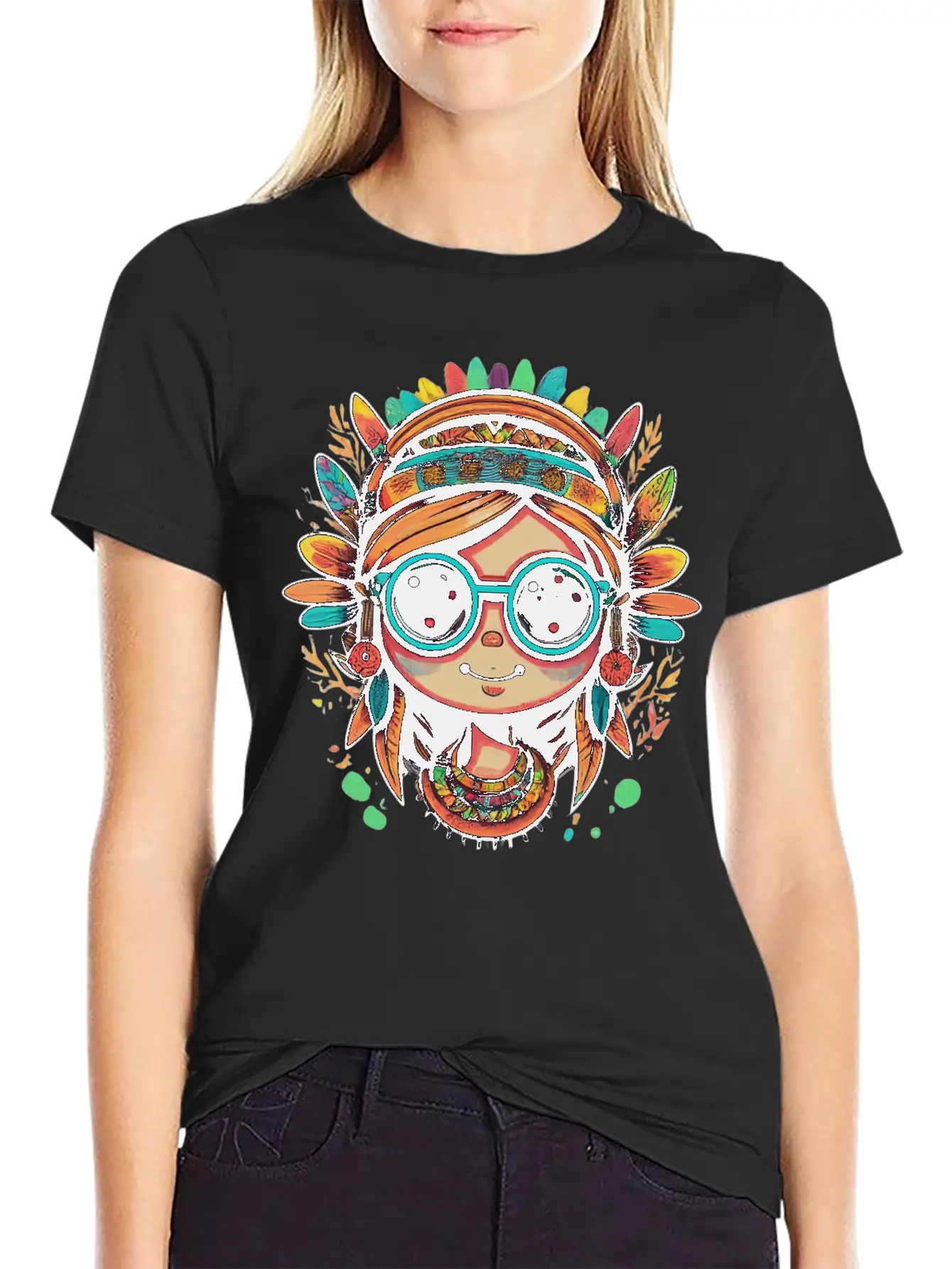 Tribal Girl Cartoon Relaxed Everyday Tee – Lightweight And Durable Cotton