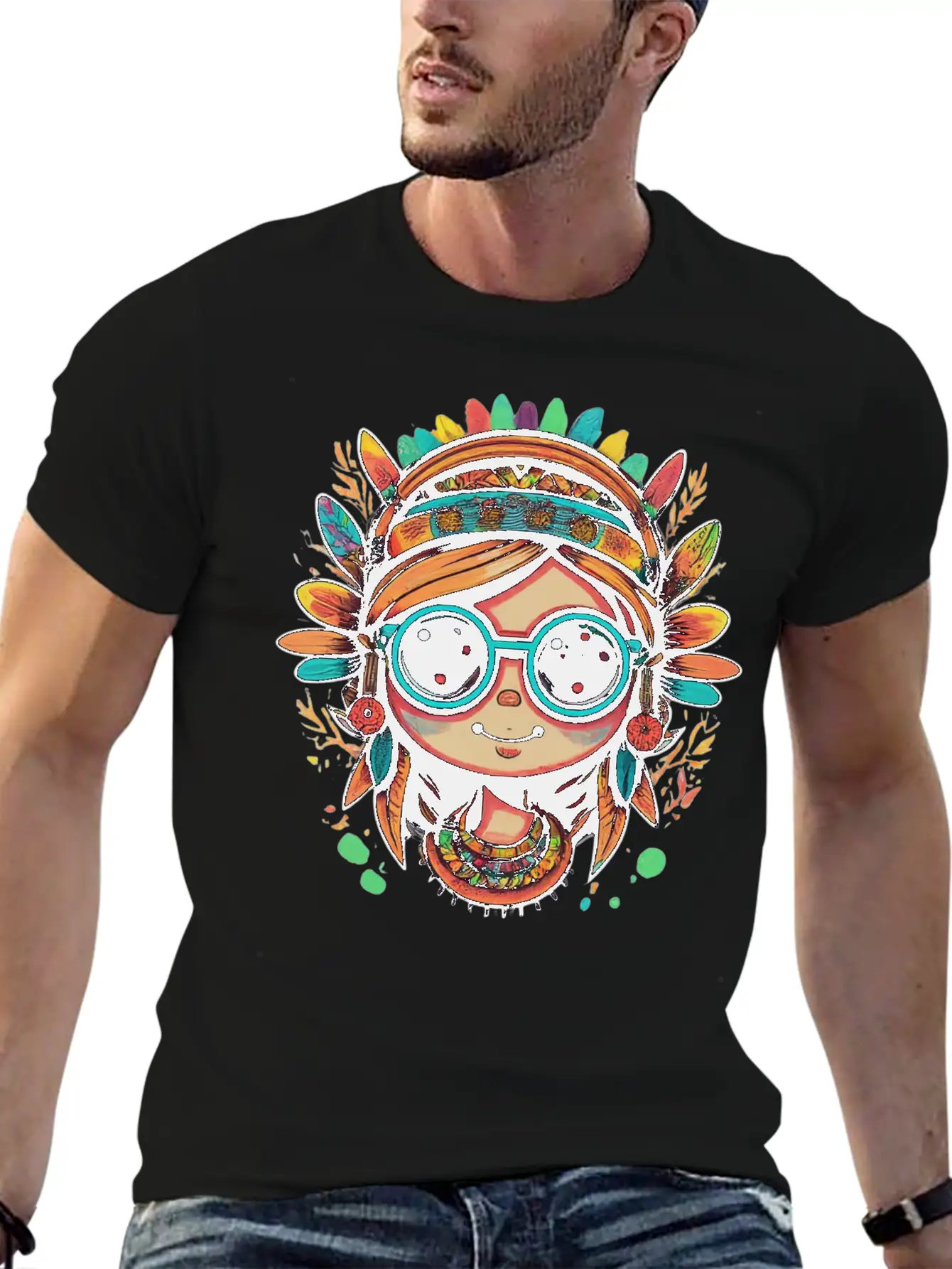 Tribal Girl Cartoon Relaxed Everyday Tee – Lightweight And Durable Cotton