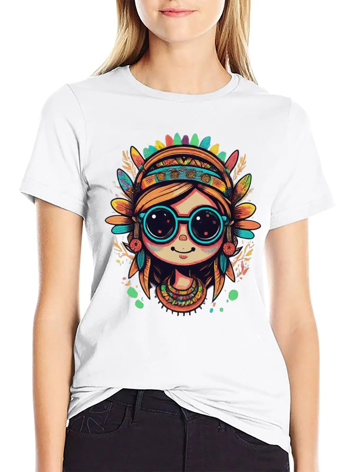 Tribal Girl Cartoon Relaxed Everyday Tee – Lightweight And Durable Cotton