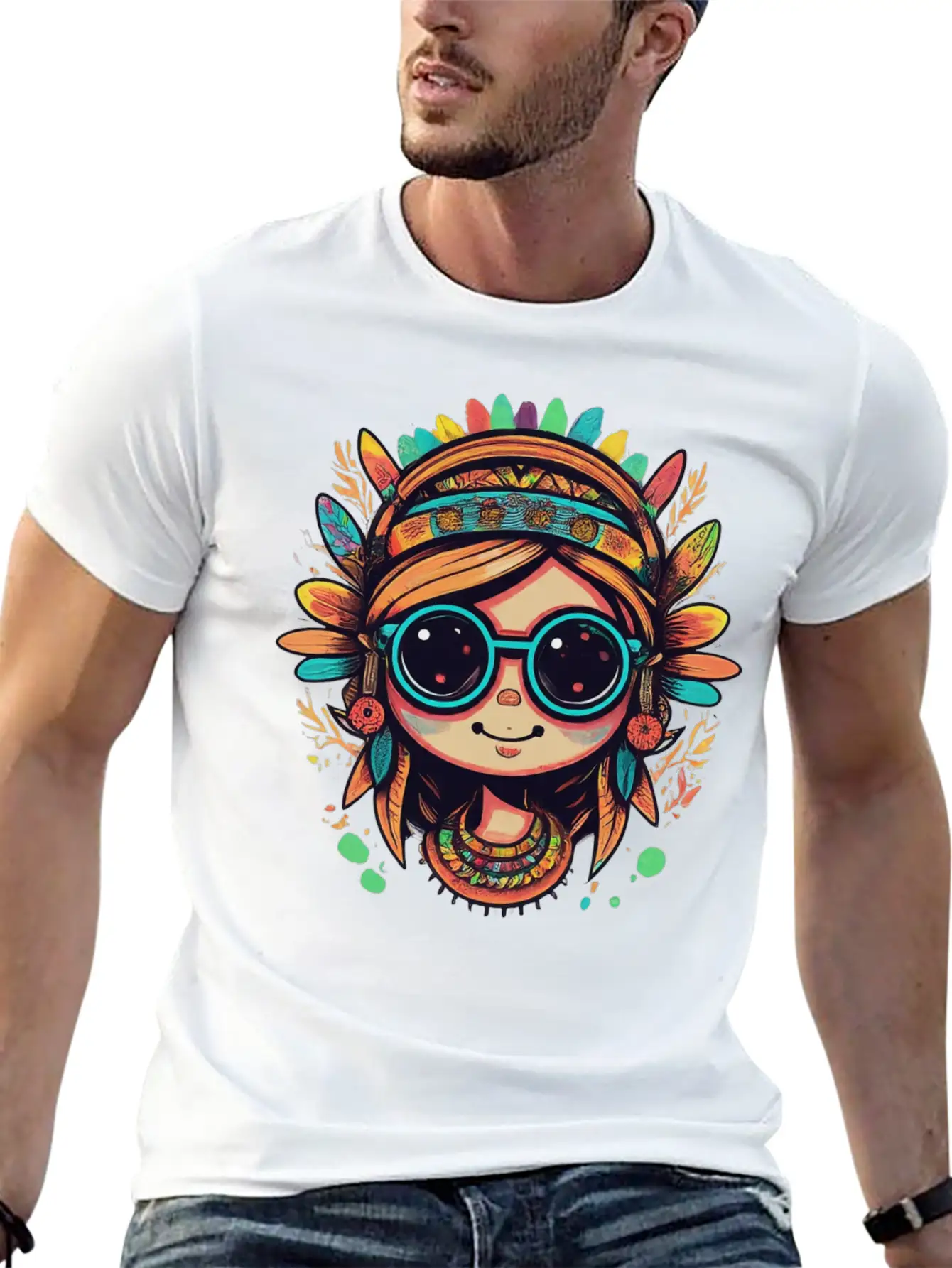 Tribal Girl Cartoon Relaxed Everyday Tee – Lightweight And Durable Cotton