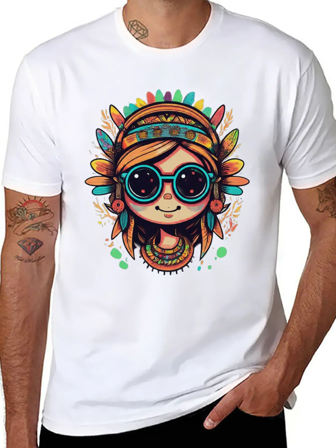 Tribal Girl Cartoon Relaxed Everyday Tee – Lightweight And Durable Cotton