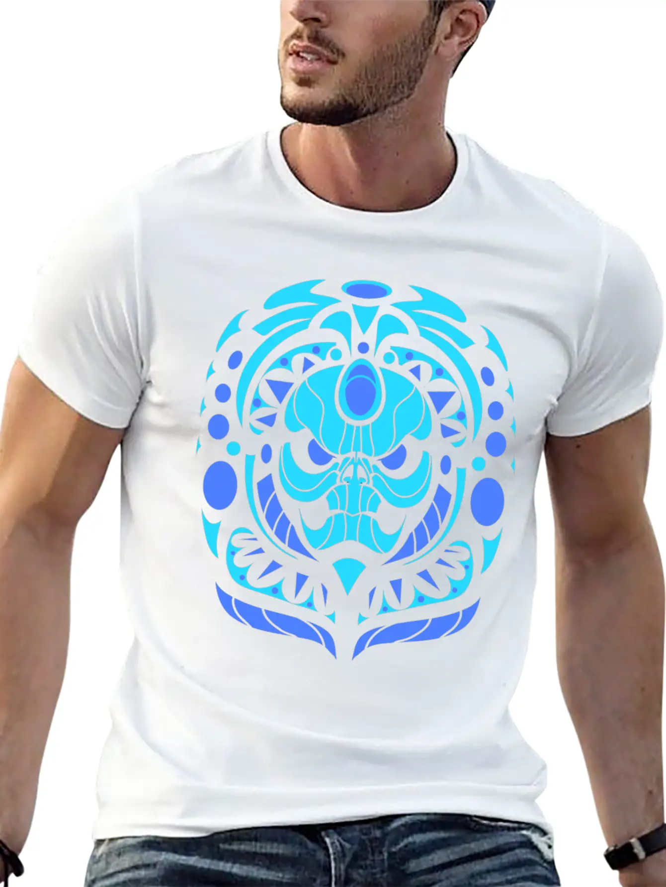 Tribal Skull Blue Lightweight Cotton T-Shirt – Daily Comfort Graphic Shirt