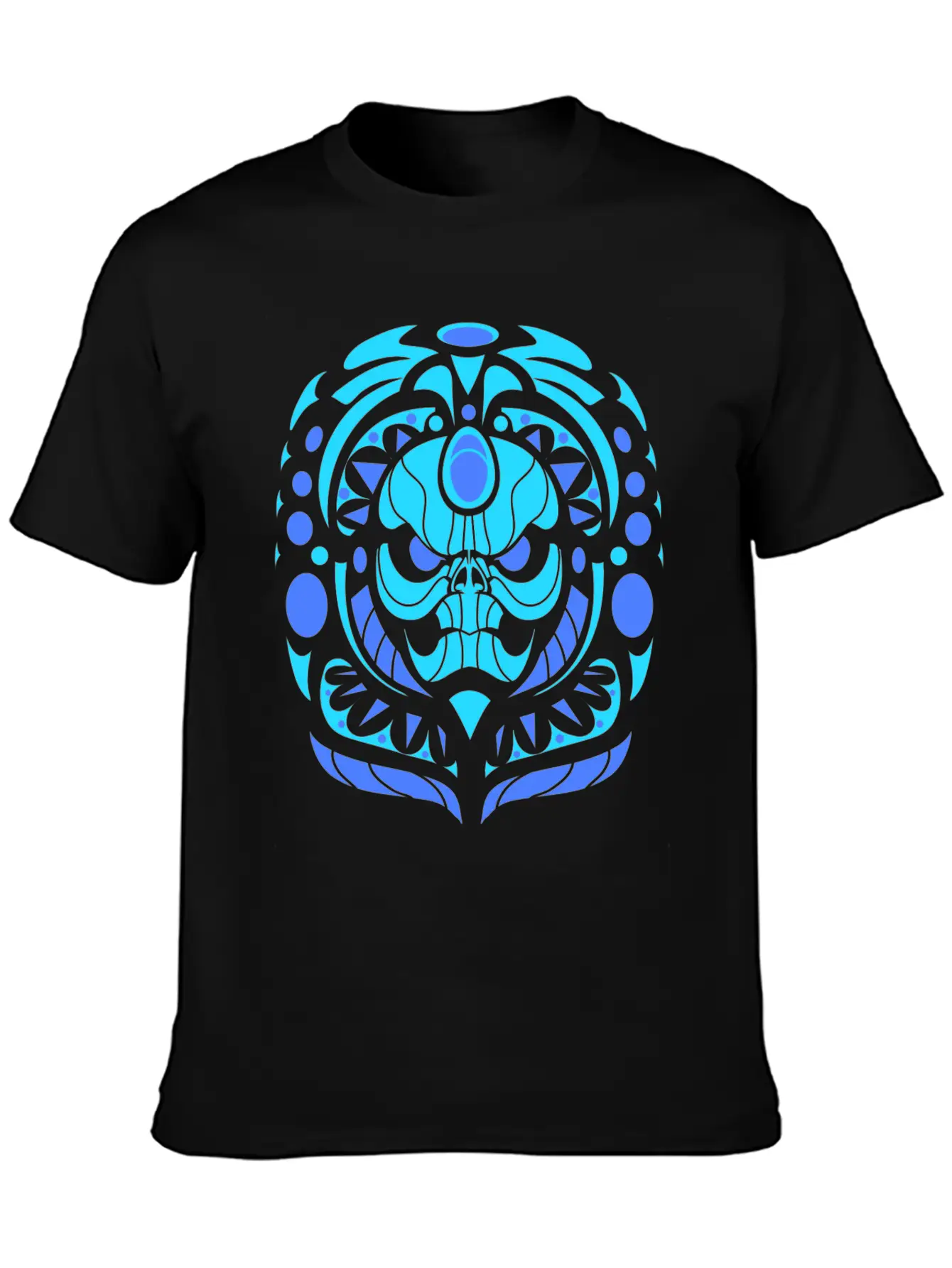 Tribal Skull Blue Lightweight Cotton T-Shirt – Daily Comfort Graphic Shirt