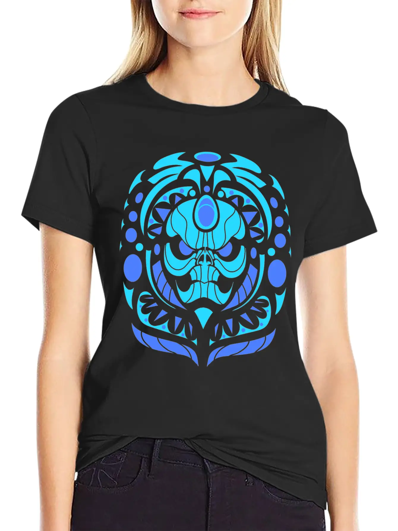 Tribal Skull Blue Lightweight Cotton T-Shirt – Daily Comfort Graphic Shirt