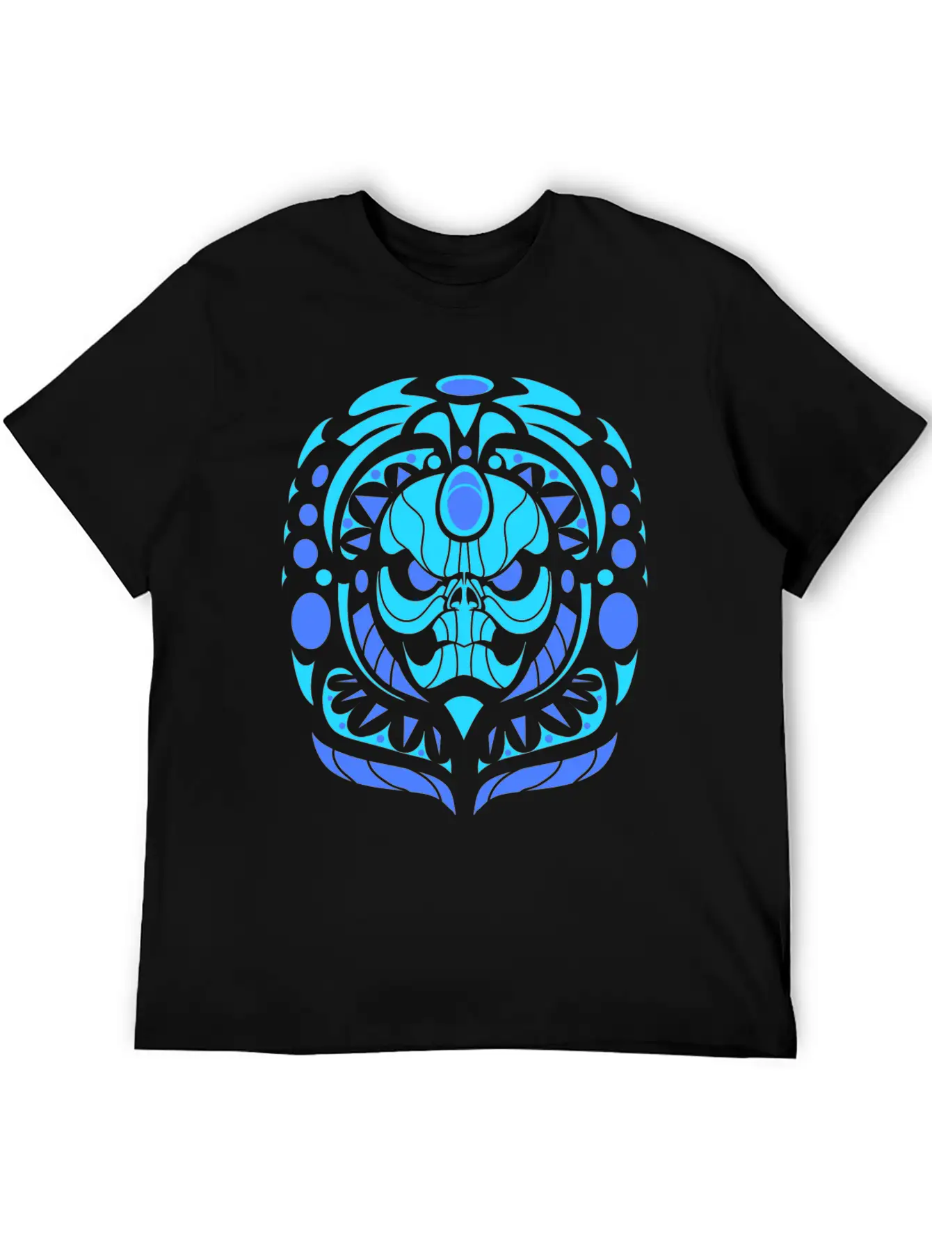 Tribal Skull Blue Lightweight Cotton T-Shirt – Daily Comfort Graphic Shirt