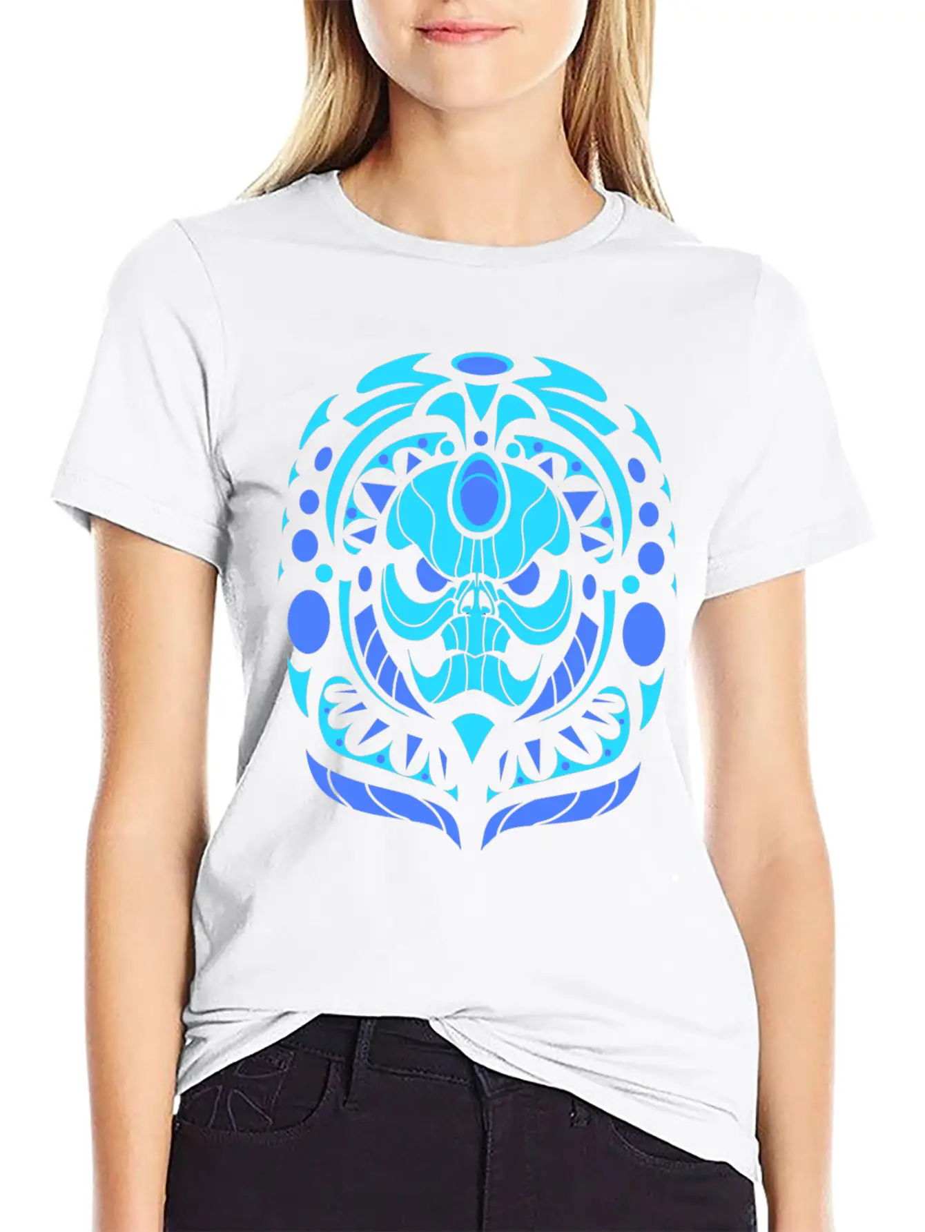 Tribal Skull Blue Lightweight Cotton T-Shirt – Daily Comfort Graphic Shirt