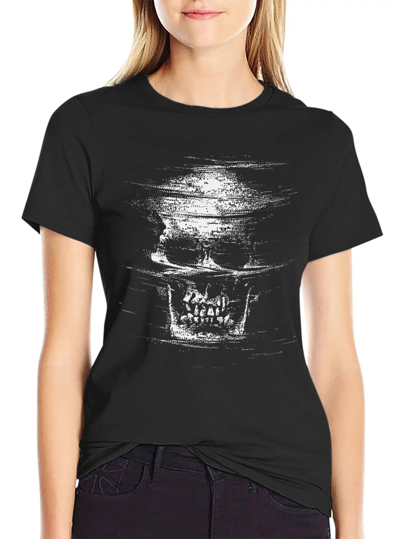 Tricked Death: Glitch Mode Skull Design Unisex Casual T-Shirt – Clean Design For Daily Comfort