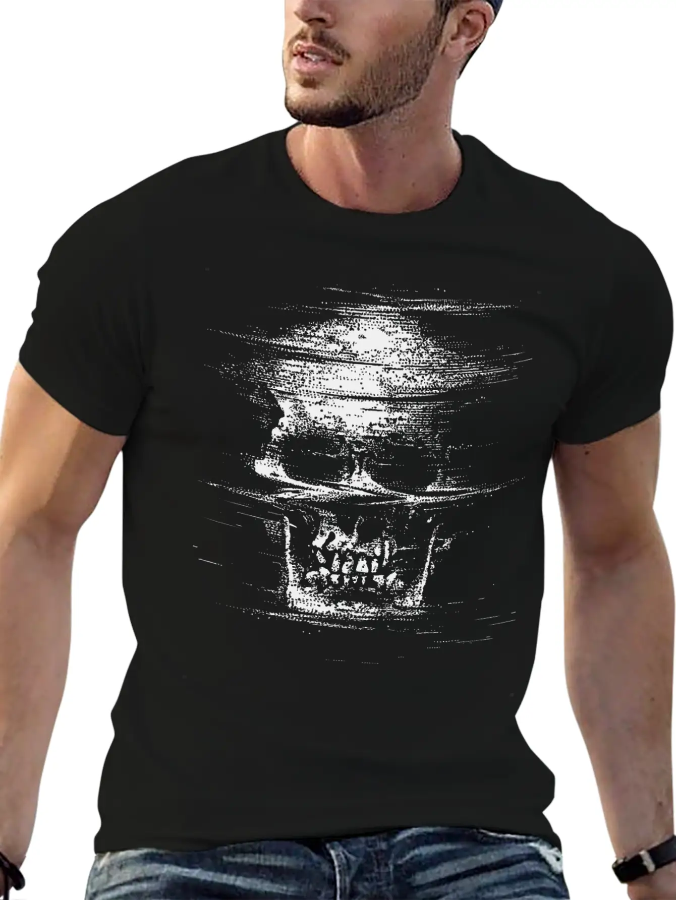 Tricked Death: Glitch Mode Skull Design Unisex Casual T-Shirt – Clean Design For Daily Comfort
