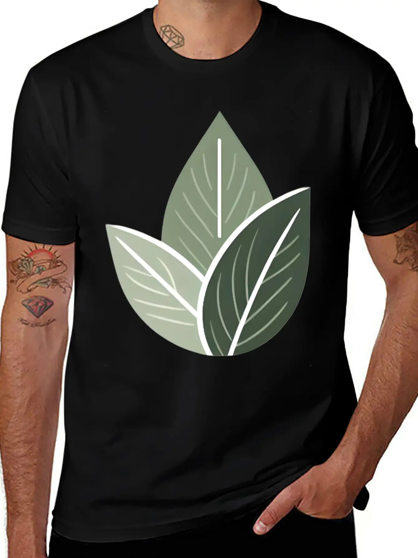 Triple Leaf Illustration Lightweight Cotton T-Shirt – Daily Comfort Graphic Shirt