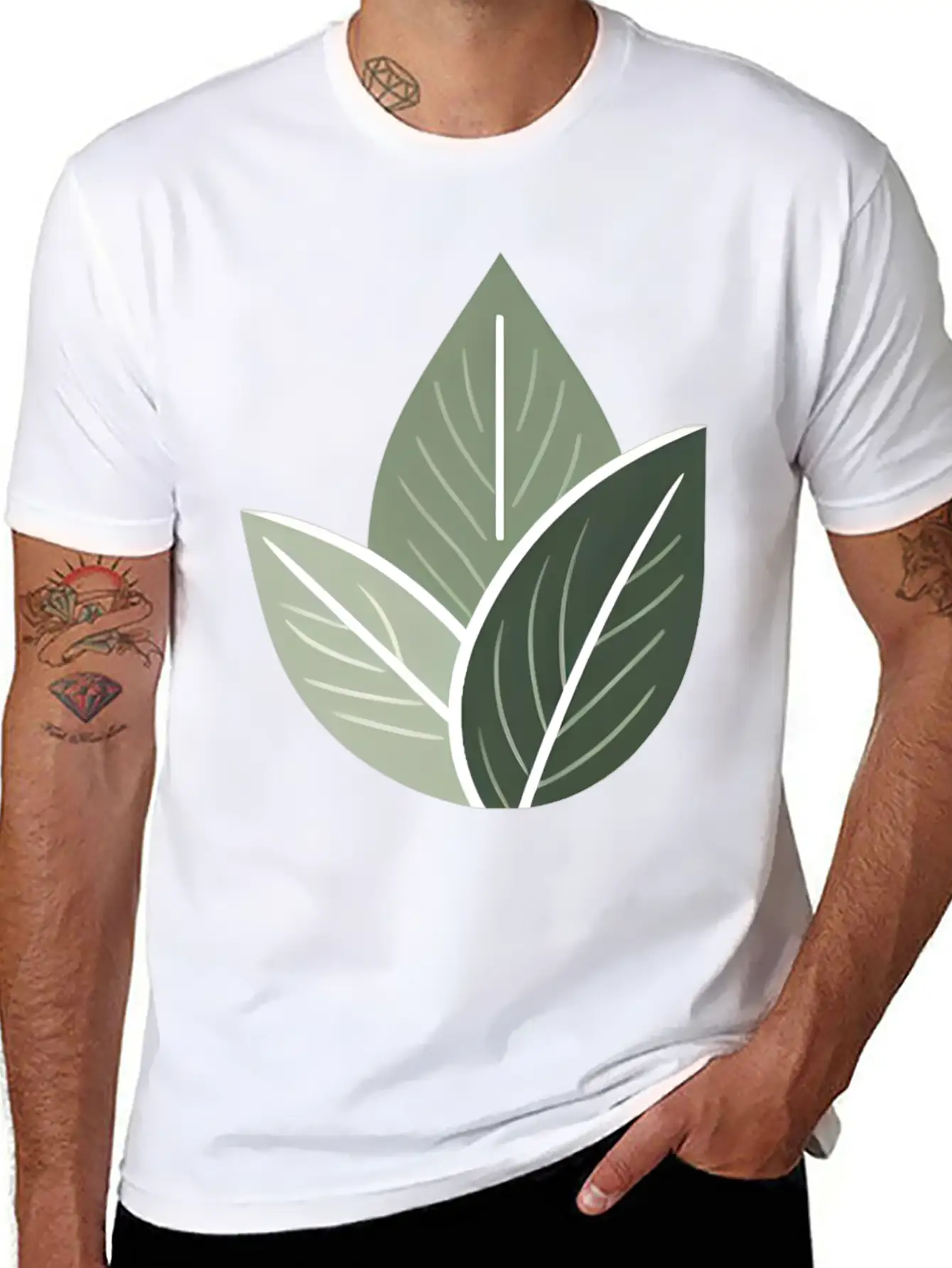 Triple Leaf Illustration Lightweight Cotton T-Shirt – Daily Comfort Graphic Shirt
