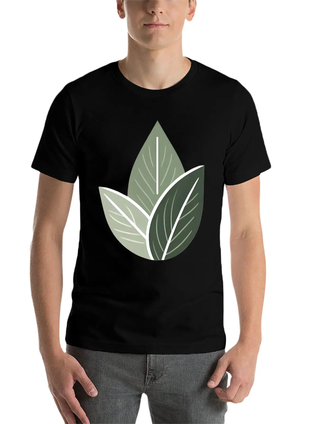 Triple Leaf Illustration Lightweight Cotton T-Shirt – Daily Comfort Graphic Shirt