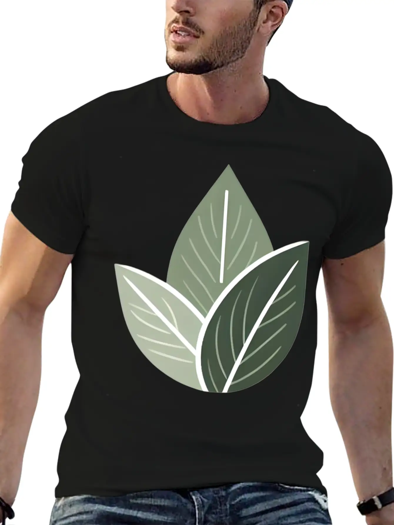 Triple Leaf Illustration Lightweight Cotton T-Shirt – Daily Comfort Graphic Shirt