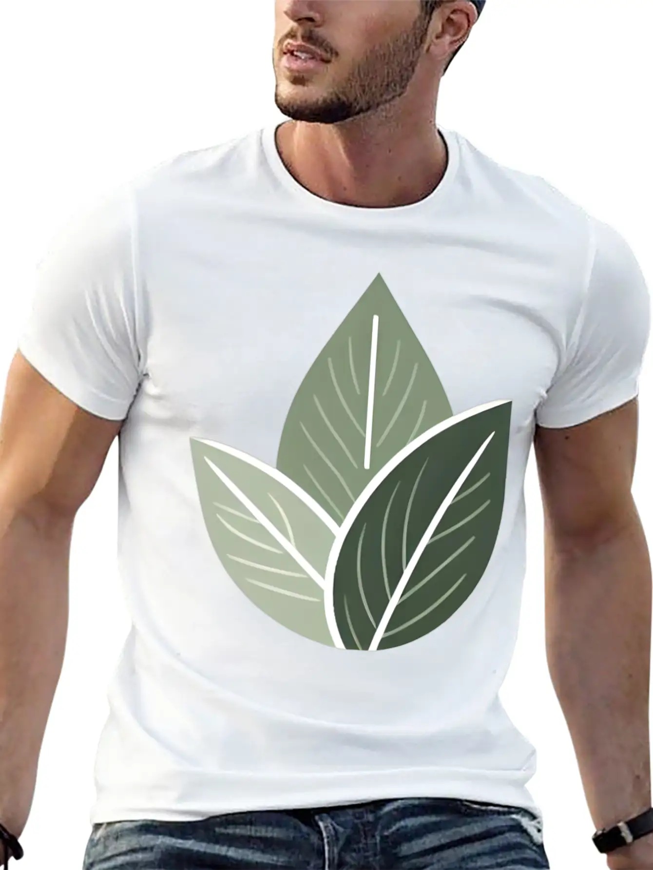 Triple Leaf Illustration Lightweight Cotton T-Shirt – Daily Comfort Graphic Shirt