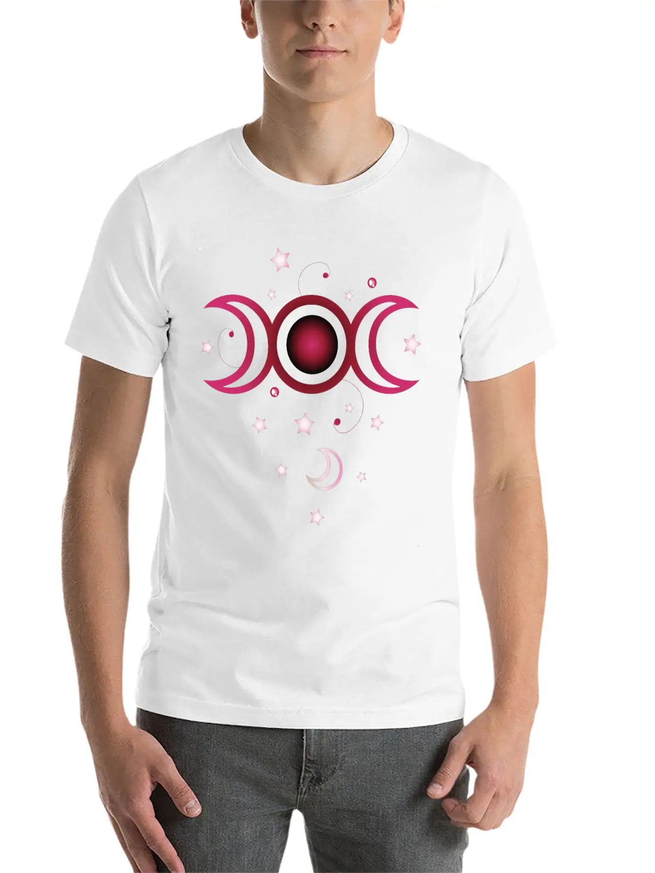 Triple Moon With Stars, Pink. Modern Fit Casual T-Shirt – Clean And Versatile Design