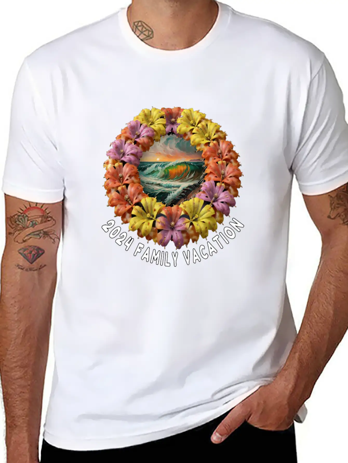 Tropical Sunset Escape Necklace - Family Vacation Modern Fit Casual T-Shirt ��� Clean And Versatile Design