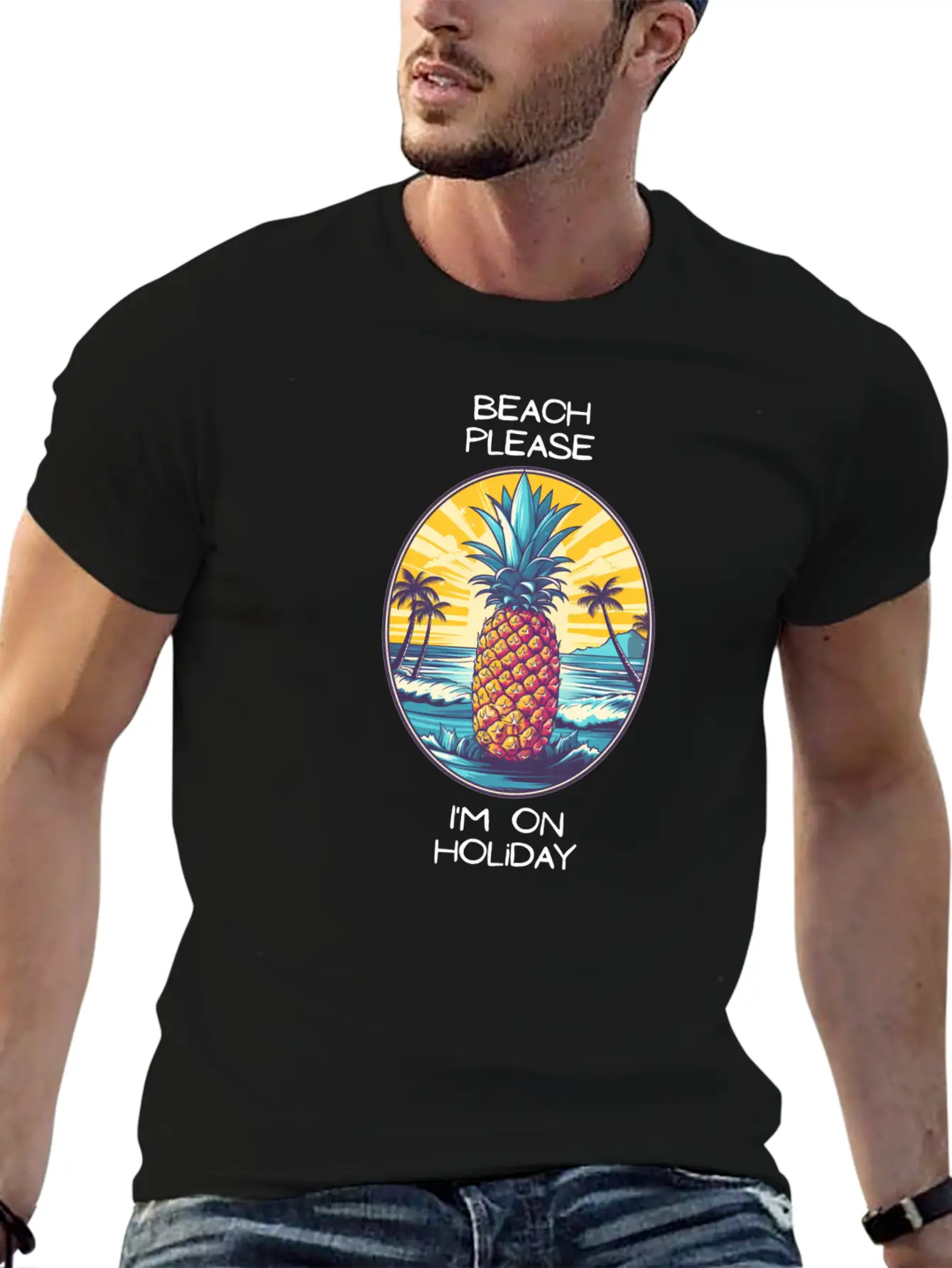 TropicPineapple Beachwear - Beach Please Unisex Casual T-Shirt – Clean Design For Daily Comfort