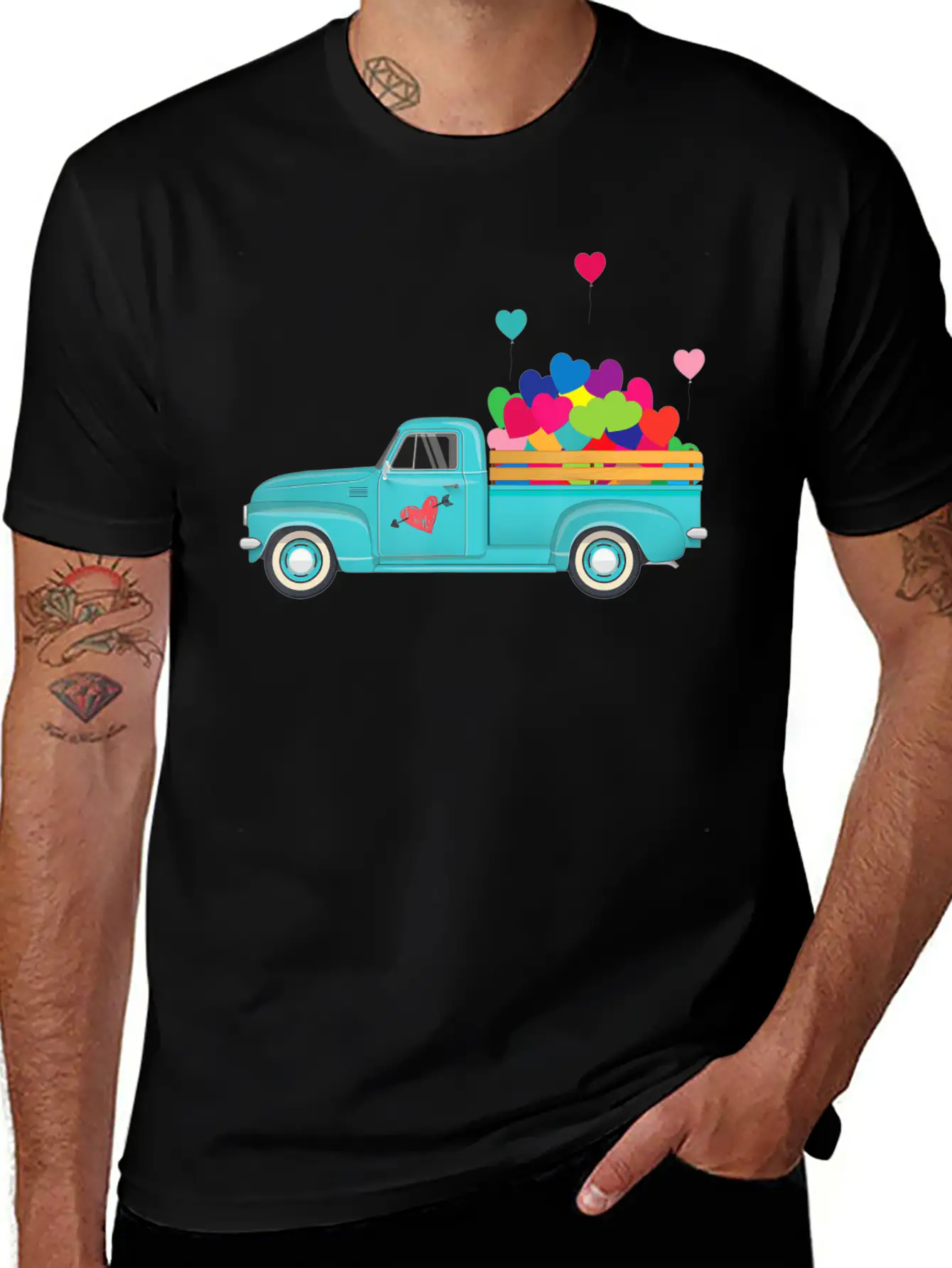 Truck Transporting Heart Balloons Vintage Valentin Soft Cotton Short Sleeve Tee – Unisex Wardrobe Staple
