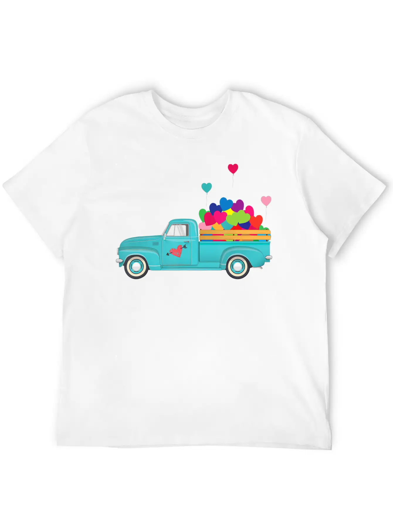 Truck Transporting Heart Balloons Vintage Valentin Soft Cotton Short Sleeve Tee – Unisex Wardrobe Staple