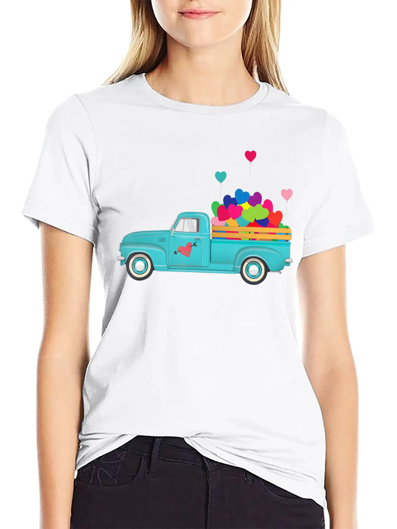 Truck Transporting Heart Balloons Vintage Valentin Soft Cotton Short Sleeve Tee – Unisex Wardrobe Staple
