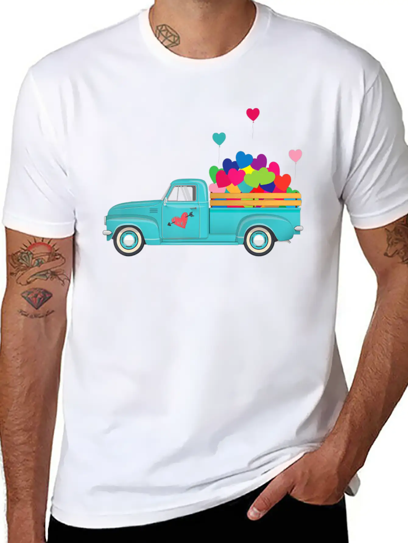 Truck Transporting Heart Balloons Vintage Valentin Soft Cotton Short Sleeve Tee – Unisex Wardrobe Staple