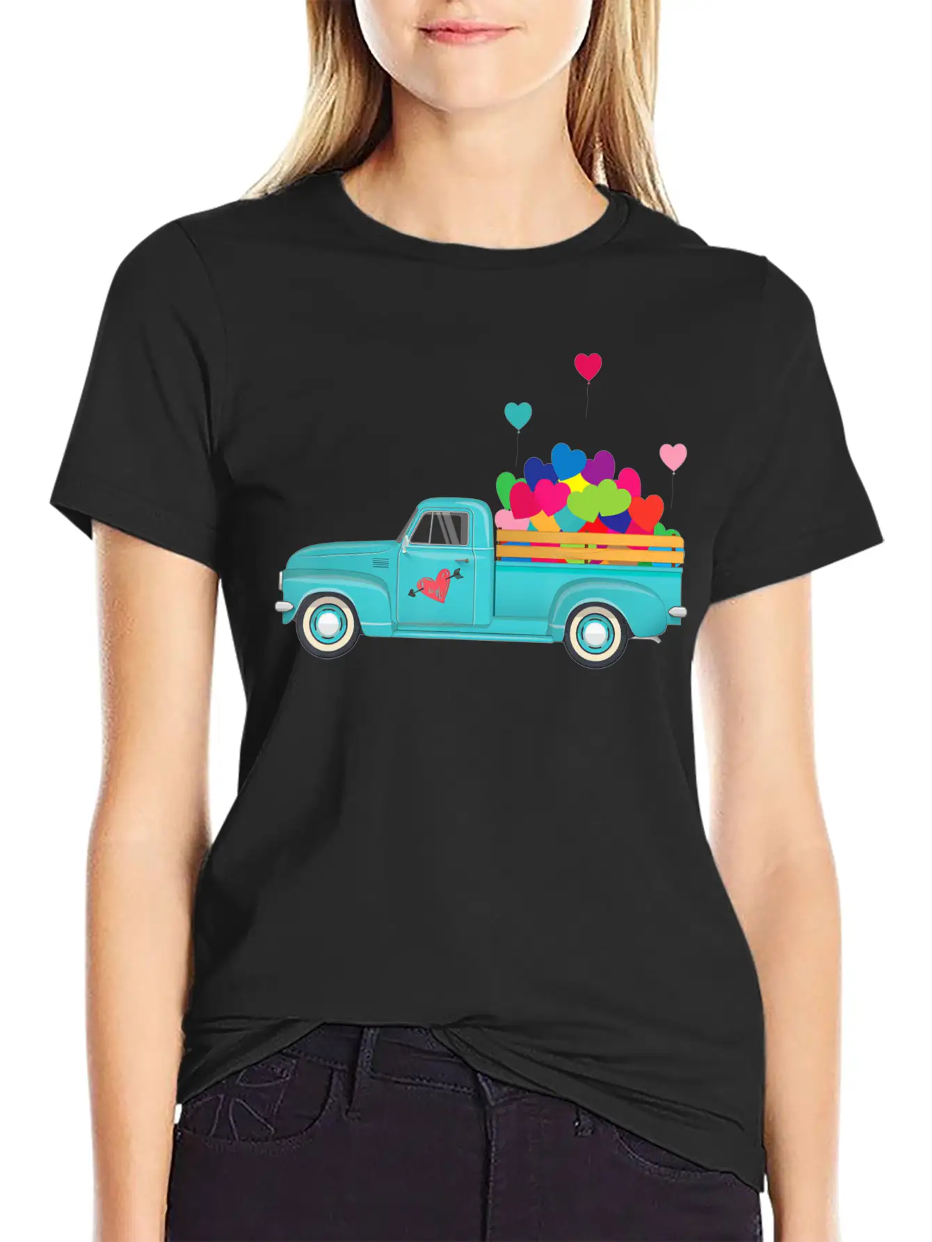 Truck Transporting Heart Balloons Vintage Valentin Soft Cotton Short Sleeve Tee – Unisex Wardrobe Staple