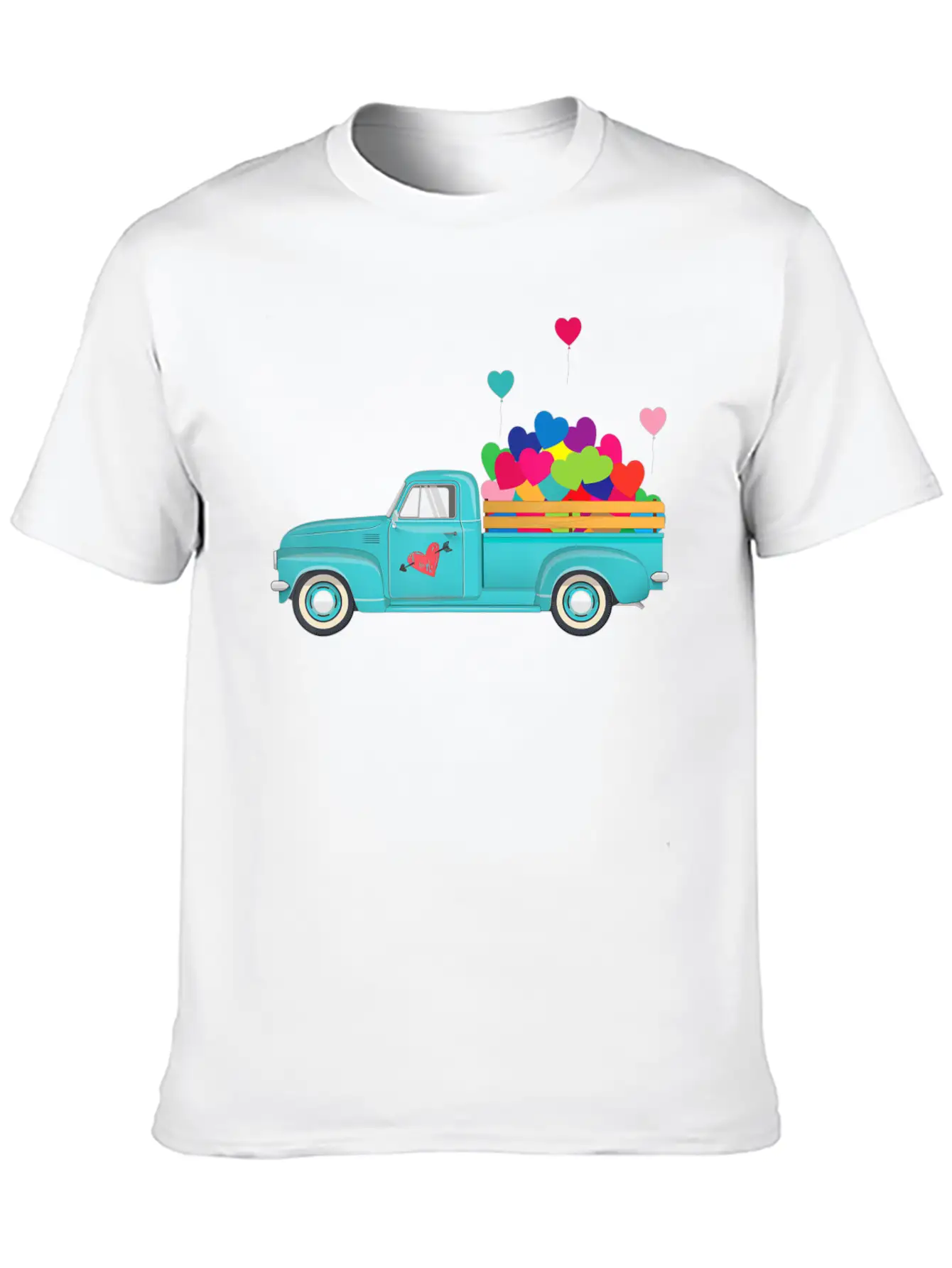 Truck Transporting Heart Balloons Vintage Valentin Soft Cotton Short Sleeve Tee – Unisex Wardrobe Staple