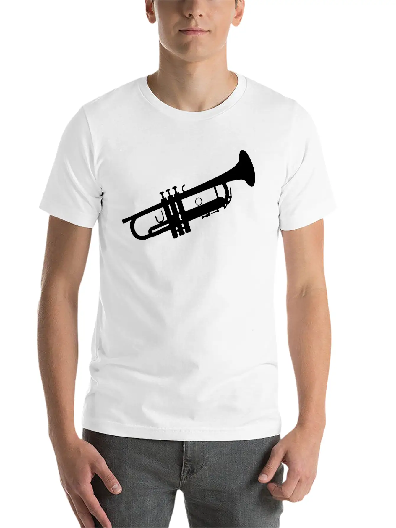Trumpet Silhouette White Soft Cotton Short Sleeve Tee – Unisex Wardrobe Staple