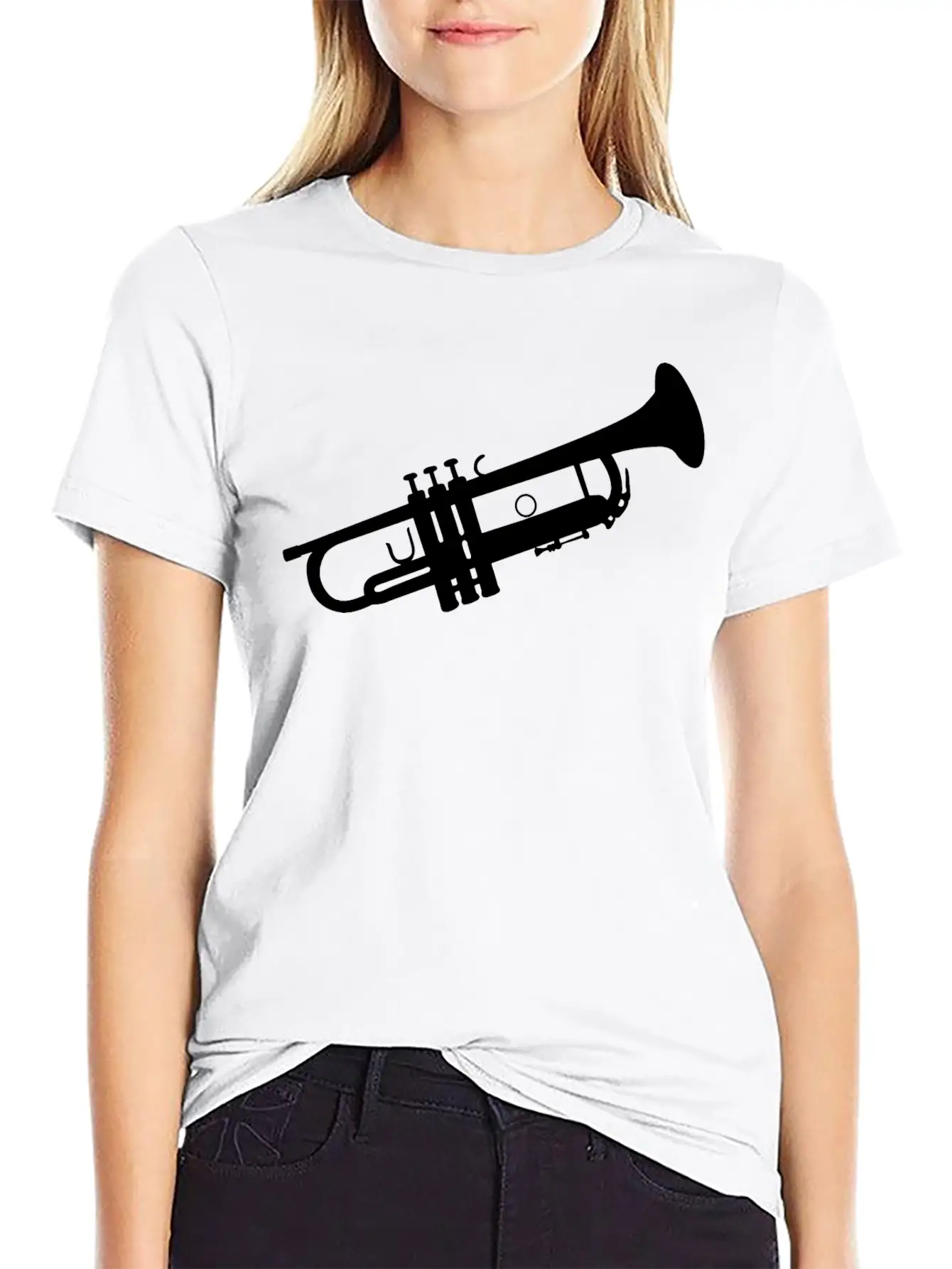 Trumpet Silhouette White Soft Cotton Short Sleeve Tee – Unisex Wardrobe Staple