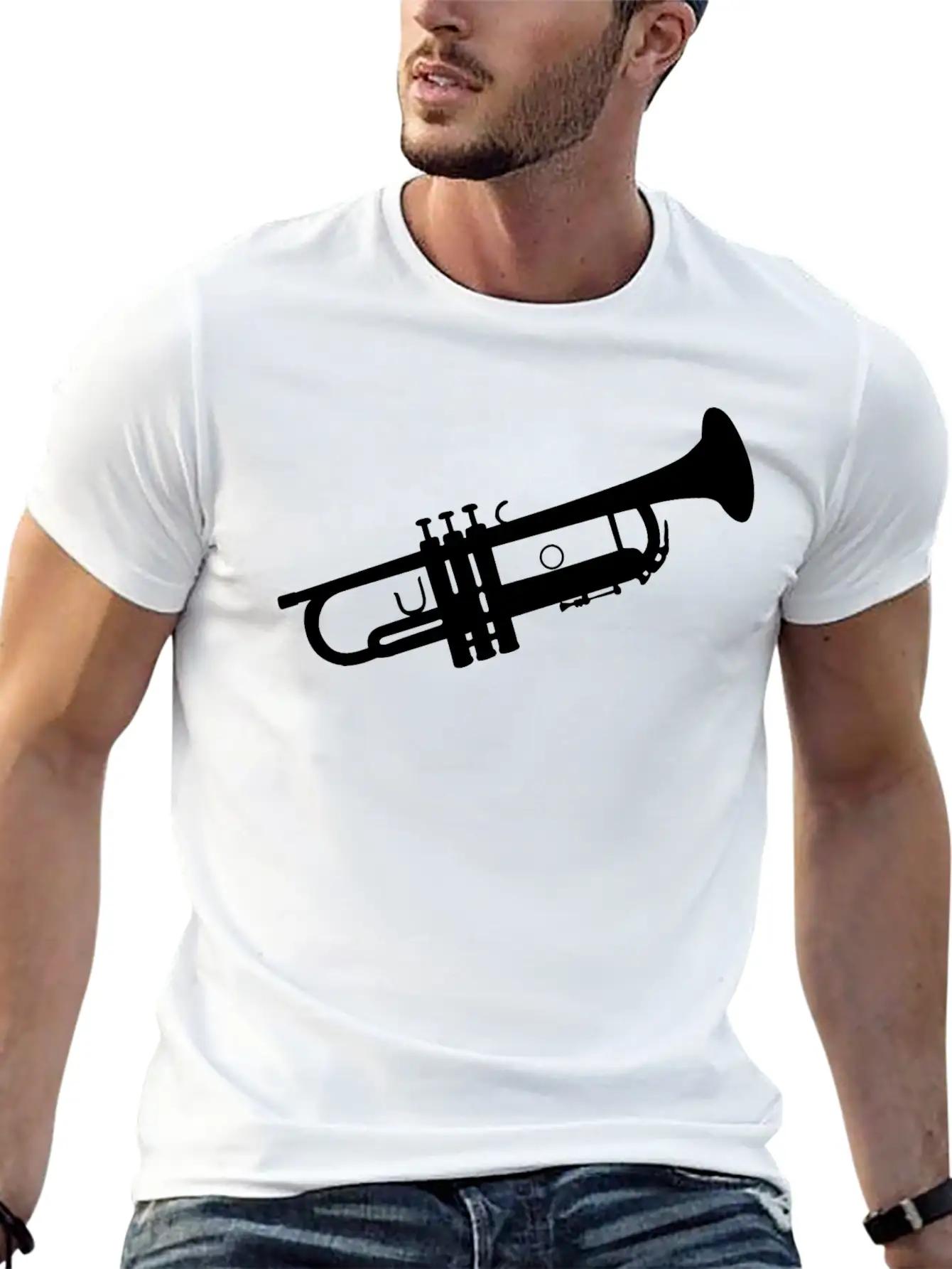 Trumpet Silhouette White Soft Cotton Short Sleeve Tee – Unisex Wardrobe Staple