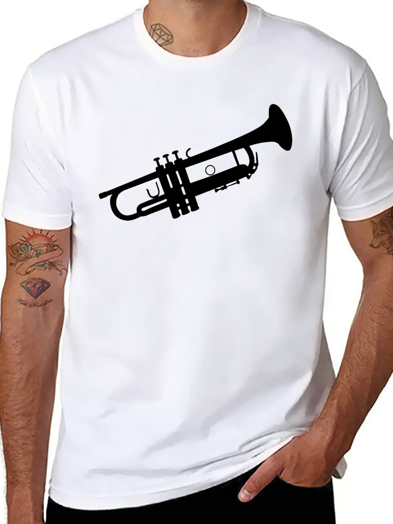 Trumpet Silhouette White Soft Cotton Short Sleeve Tee – Unisex Wardrobe Staple