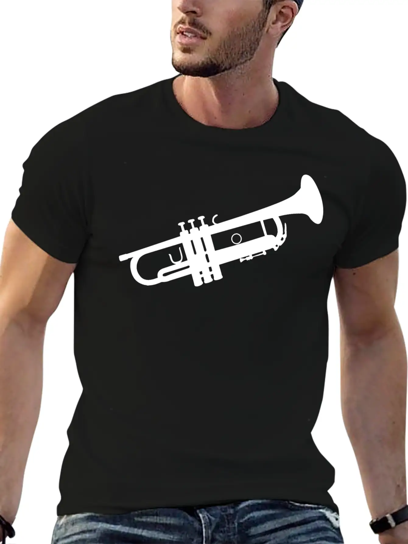 Trumpet Silhouette White Soft Cotton Short Sleeve Tee – Unisex Wardrobe Staple