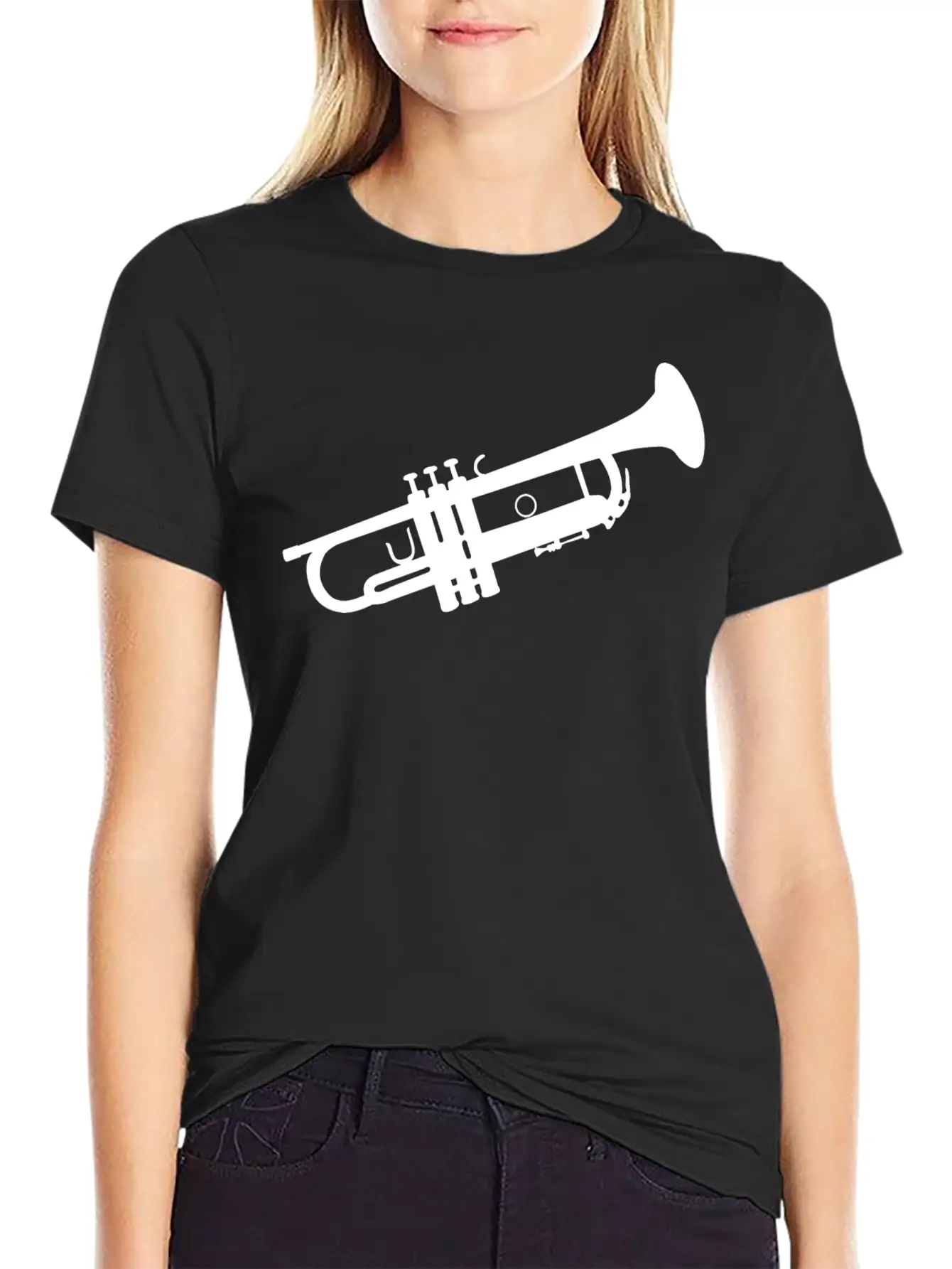 Trumpet Silhouette White Soft Cotton Short Sleeve Tee – Unisex Wardrobe Staple