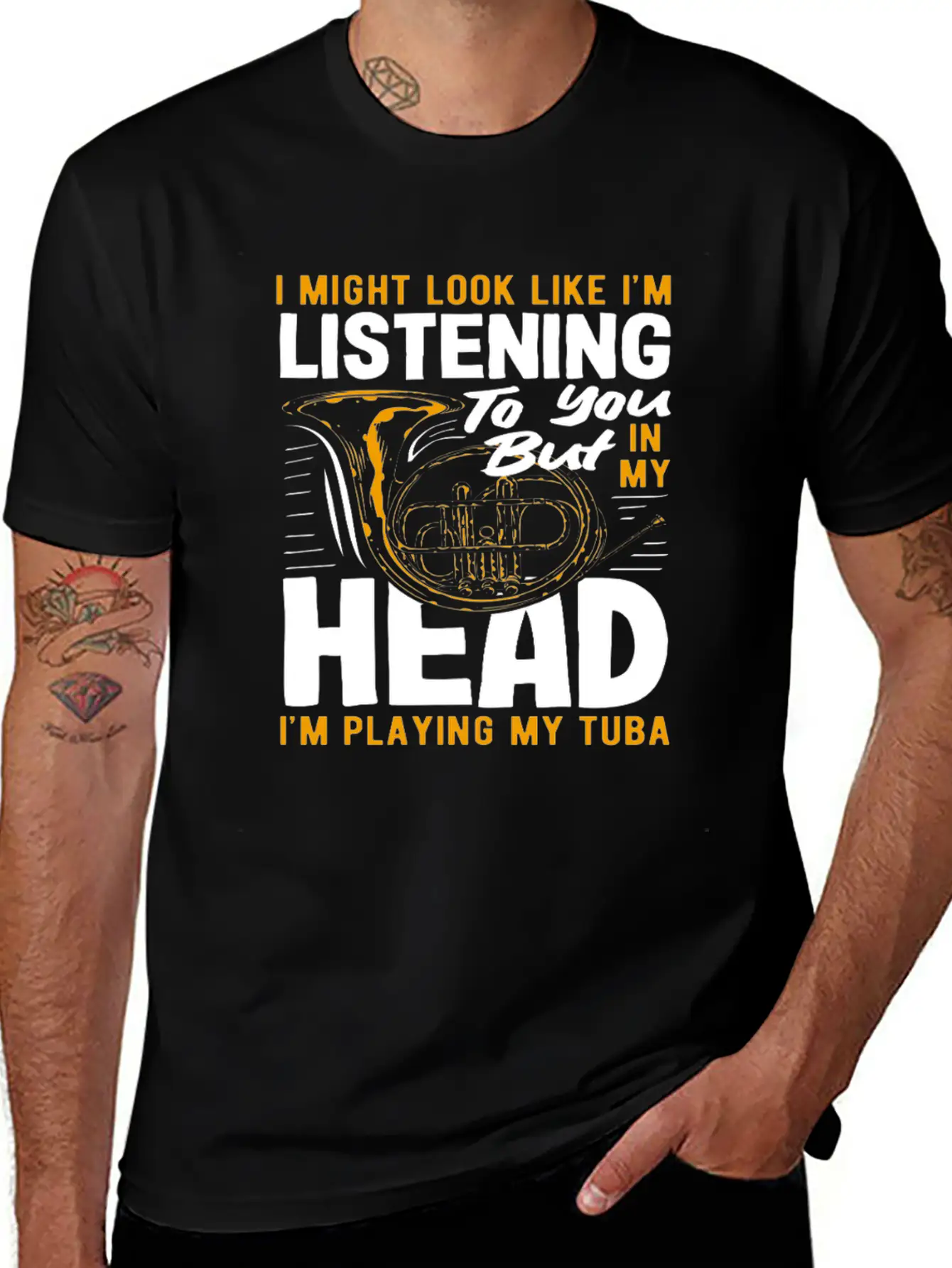 Tuba Player Listening In My Head Playing Tuba Lightweight Cotton T-Shirt – Daily Comfort Graphic Shirt