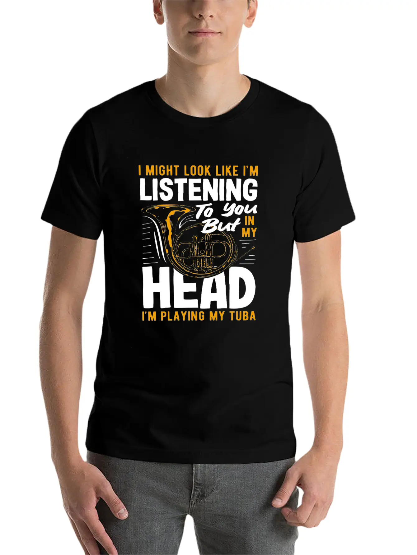 Tuba Player Listening In My Head Playing Tuba Lightweight Cotton T-Shirt – Daily Comfort Graphic Shirt