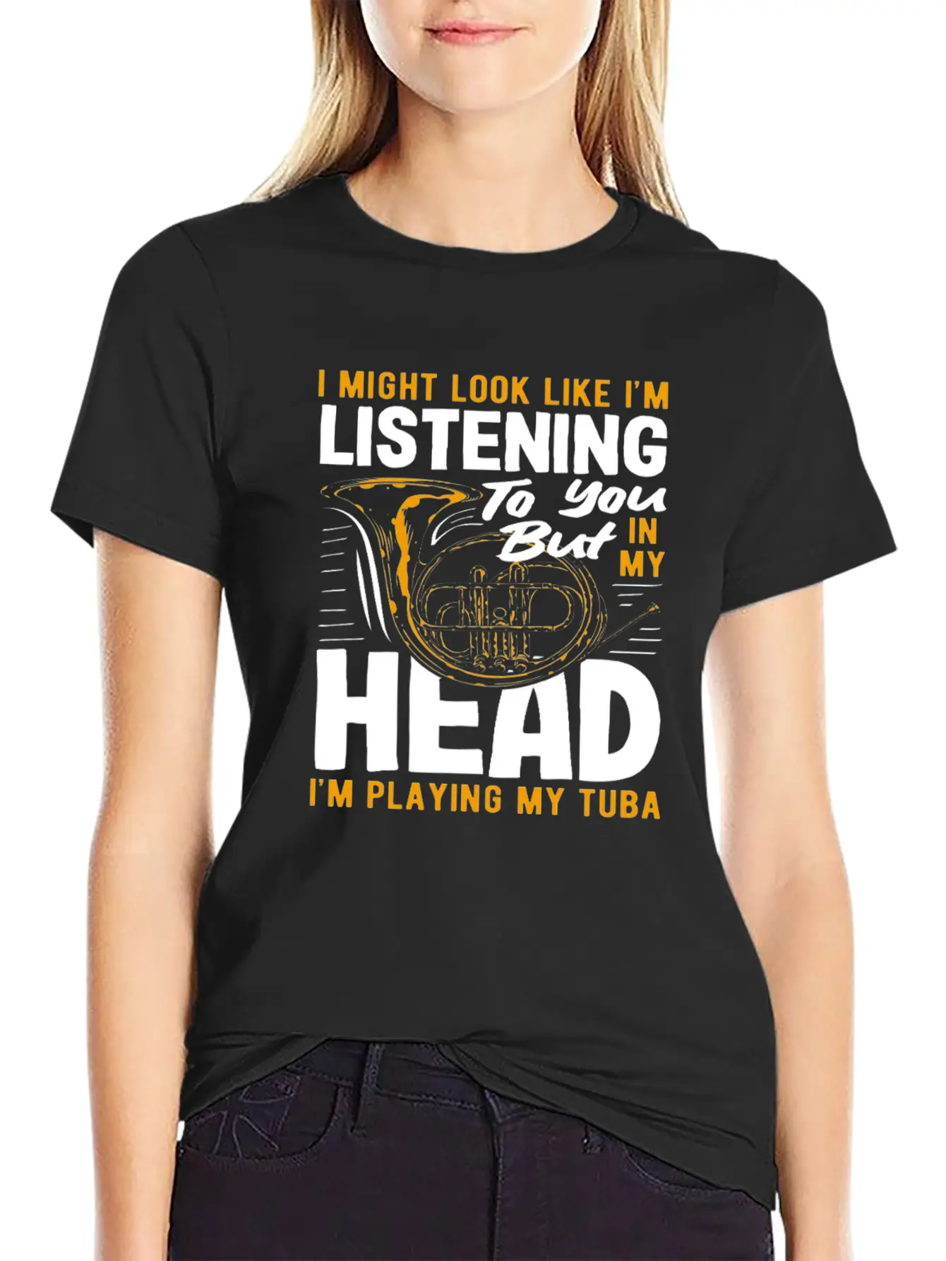 Tuba Player Listening In My Head Playing Tuba Lightweight Cotton T-Shirt – Daily Comfort Graphic Shirt