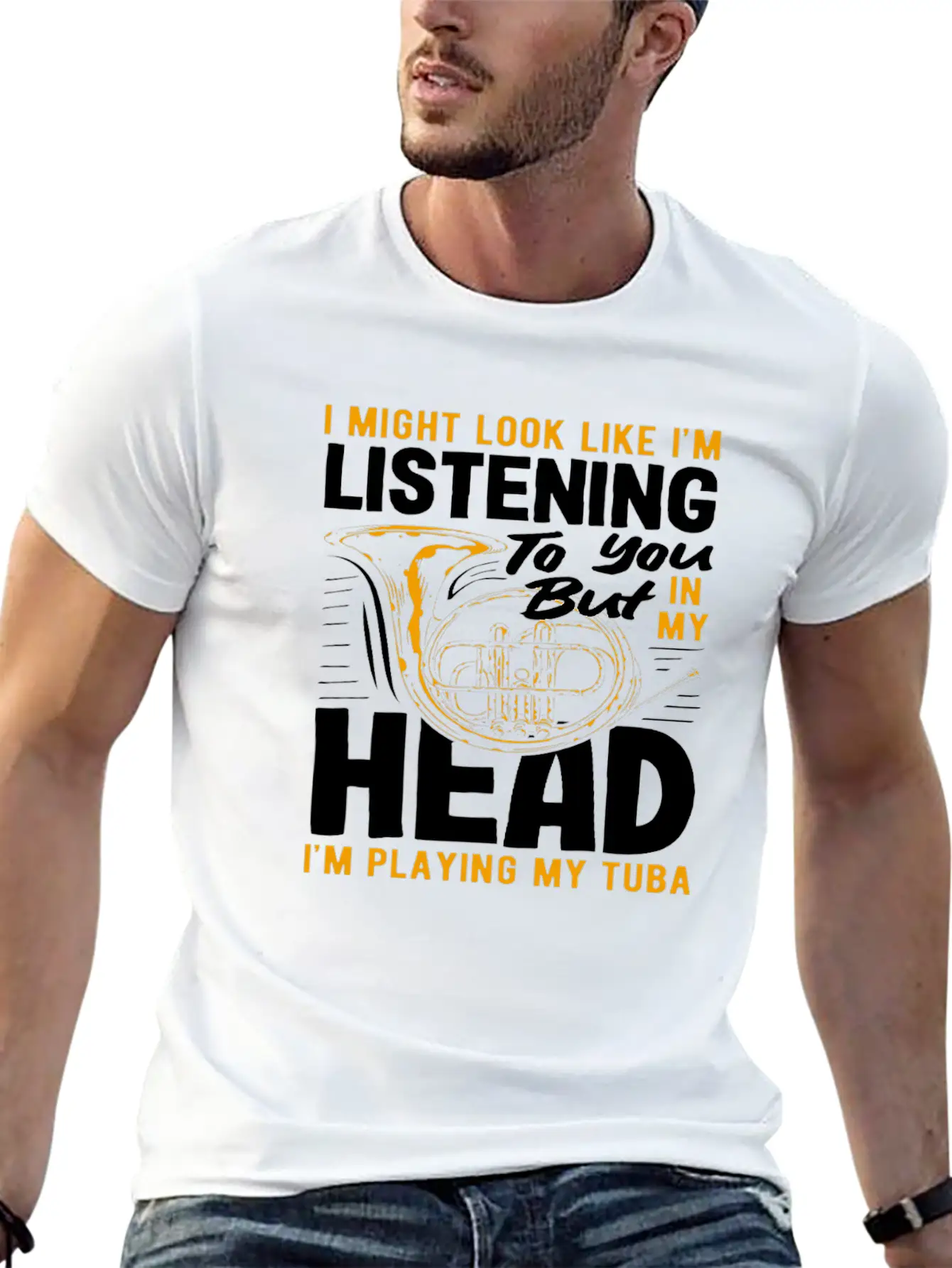 Tuba Player Listening In My Head Playing Tuba Lightweight Cotton T-Shirt – Daily Comfort Graphic Shirt