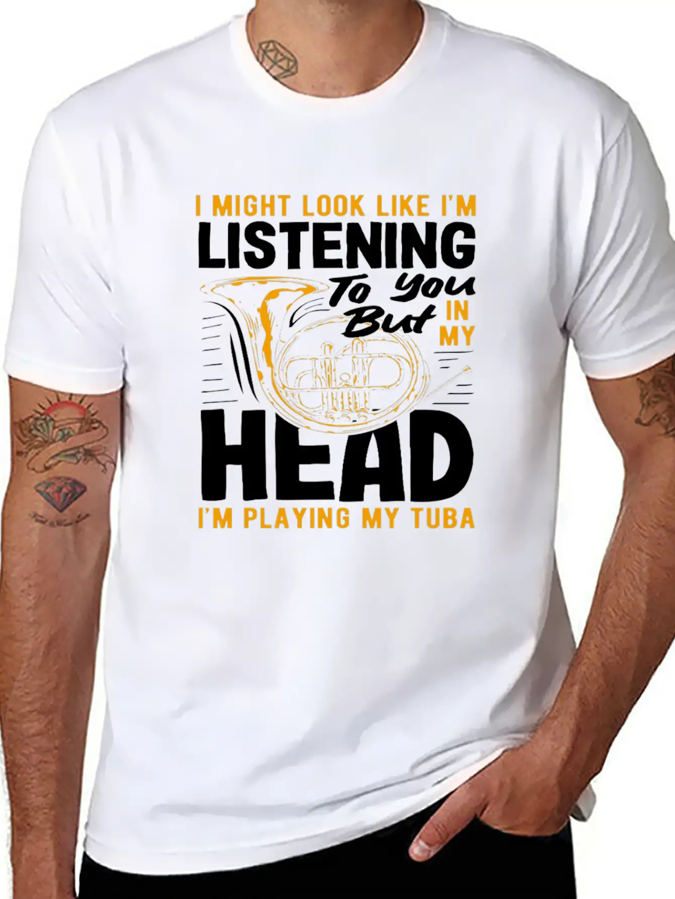 Tuba Player Listening In My Head Playing Tuba Lightweight Cotton T-Shirt – Daily Comfort Graphic Shirt