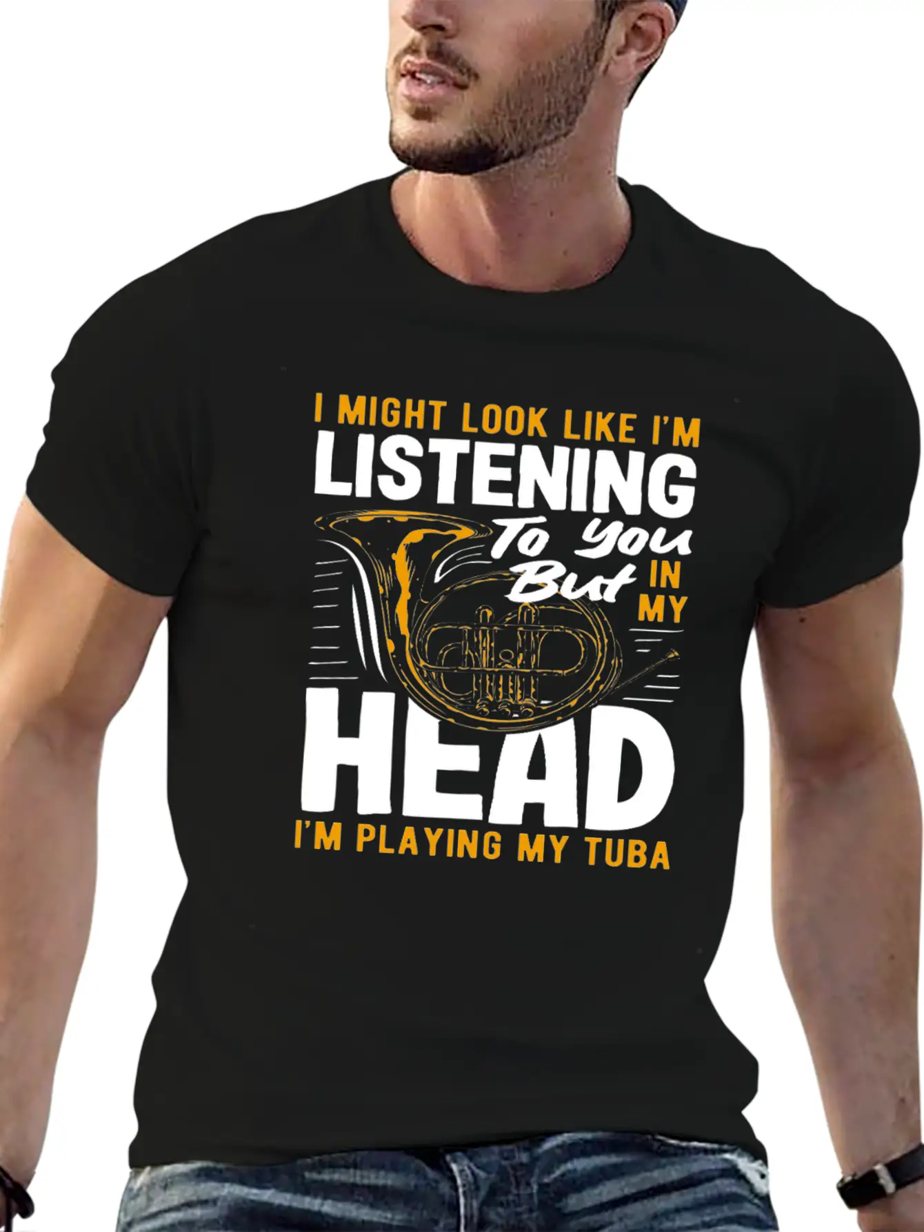 Tuba Player Listening In My Head Playing Tuba Lightweight Cotton T-Shirt – Daily Comfort Graphic Shirt
