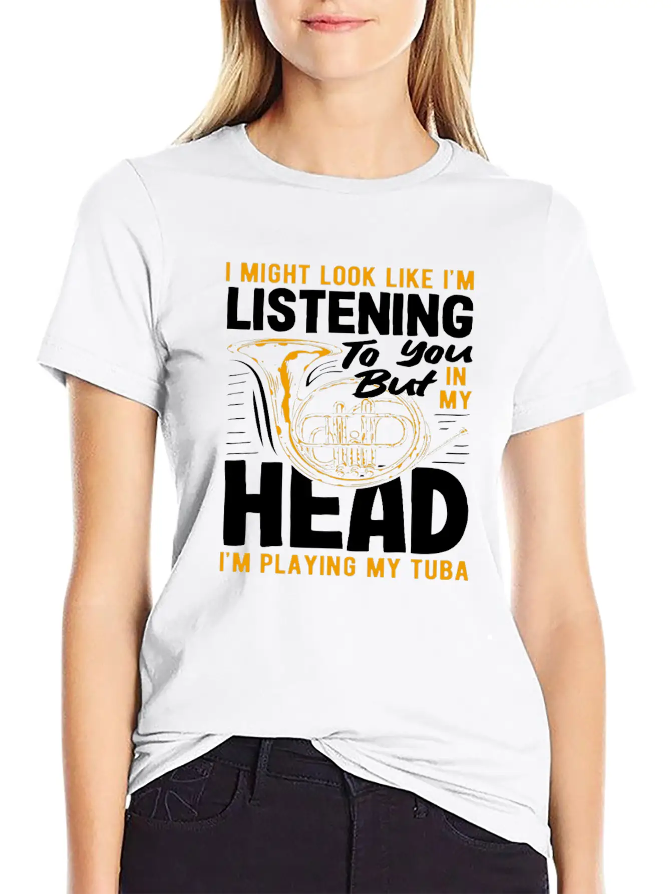 Tuba Player Listening In My Head Playing Tuba Lightweight Cotton T-Shirt – Daily Comfort Graphic Shirt