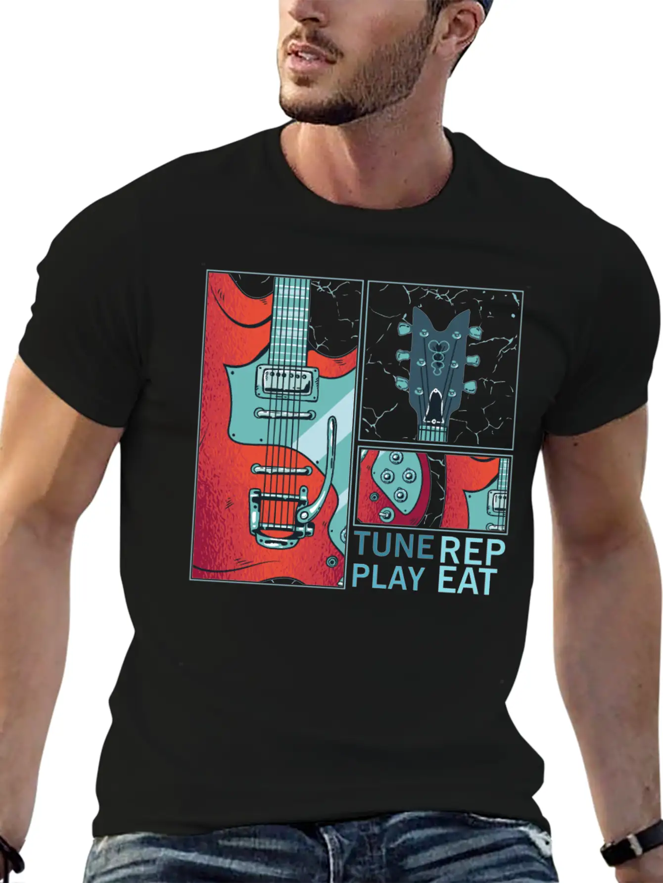 Tune Play Repeat Electric Guitarist Music Unisex Casual T-Shirt – Clean Design For Daily Comfort