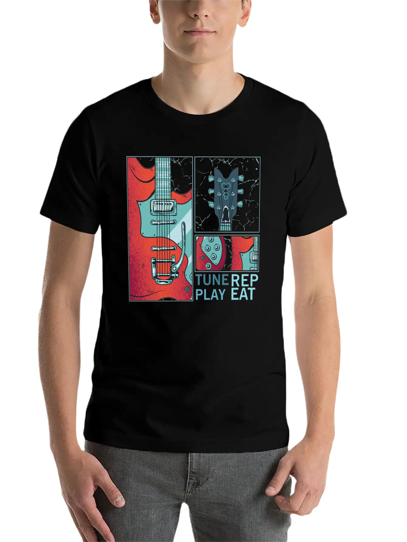 Tune Play Repeat Electric Guitarist Music Unisex Casual T-Shirt – Clean Design For Daily Comfort