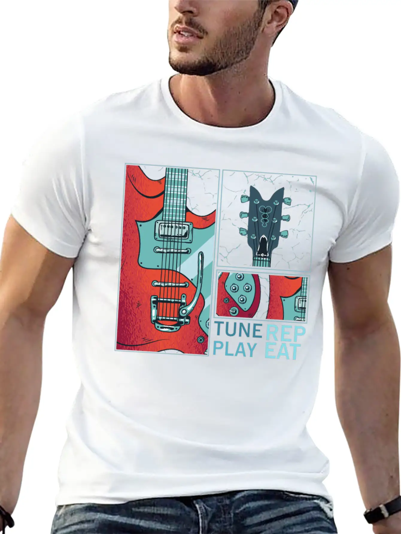 Tune Play Repeat Electric Guitarist Music Unisex Casual T-Shirt – Clean Design For Daily Comfort