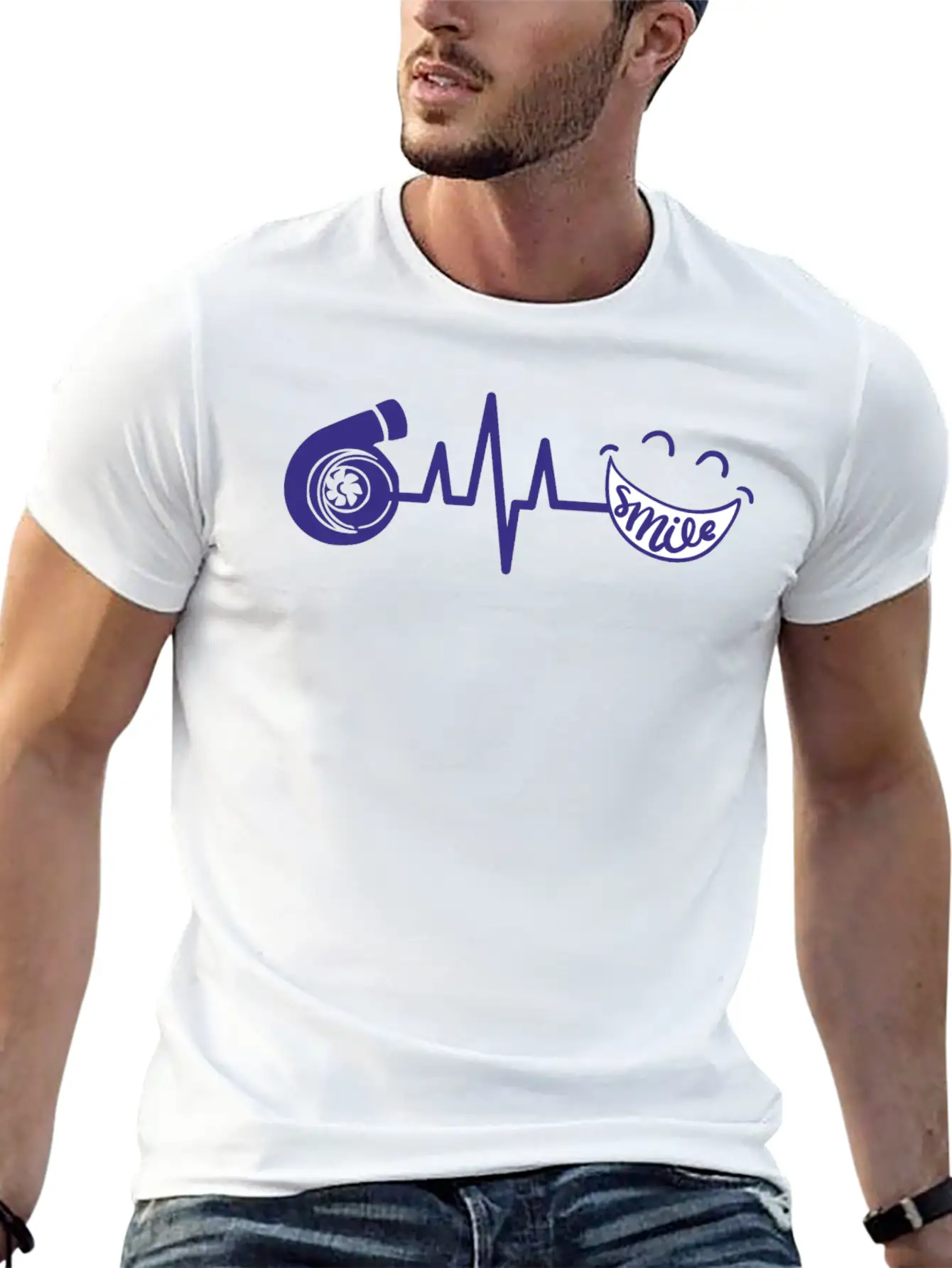 Turbo ECG SMILE Blau Soft Cotton Short Sleeve Tee – Unisex Wardrobe Staple