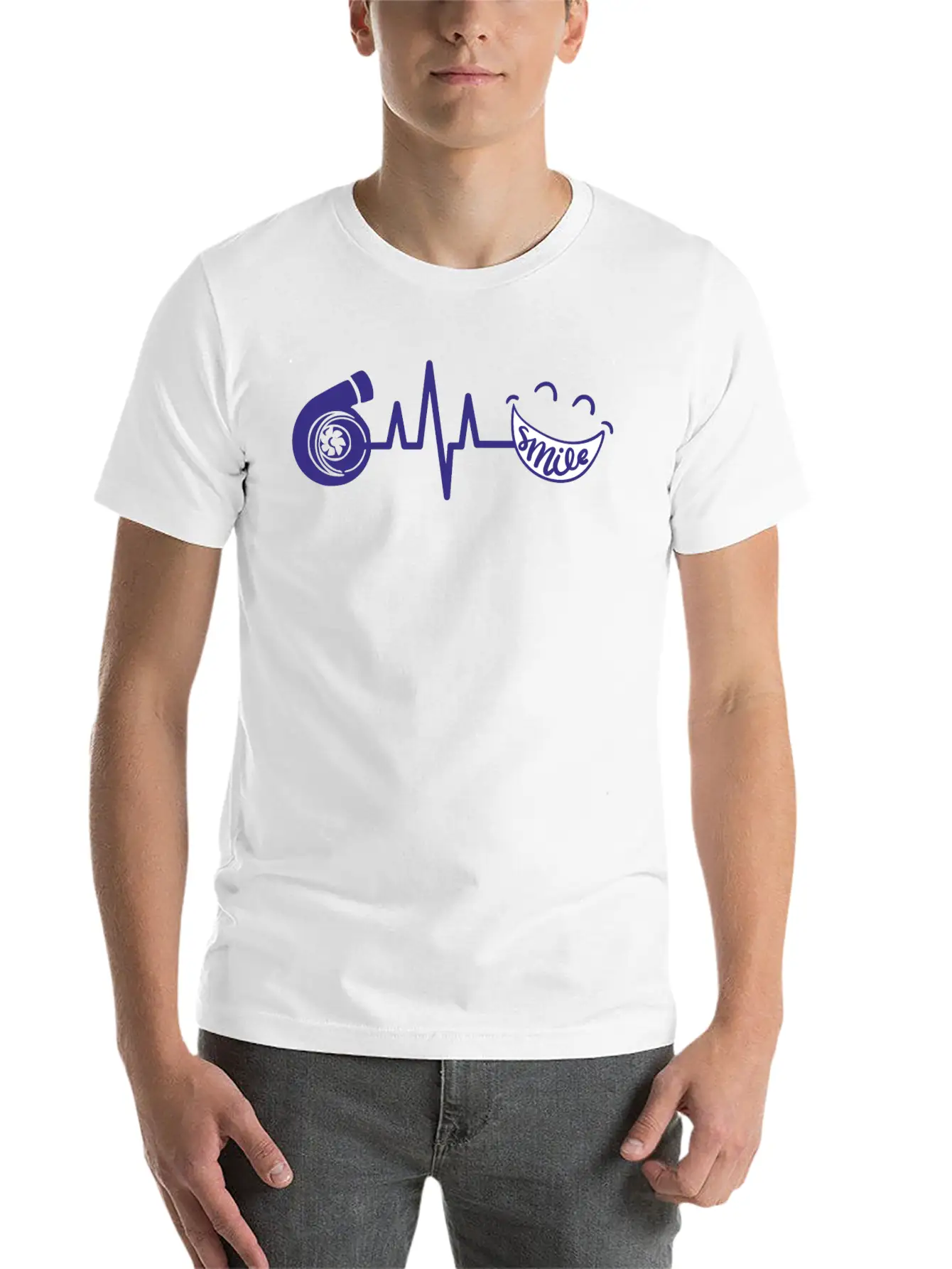 Turbo ECG SMILE Blau Soft Cotton Short Sleeve Tee – Unisex Wardrobe Staple